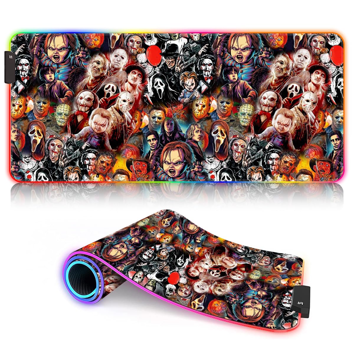 Horror Monster XXL RGB, Tappetino Per Mouse LED Anime, Superficie Impermeabile, 14 Modalità Di Luce, Esteso Per Gaming E Lavoro, 40 X 90 Cm