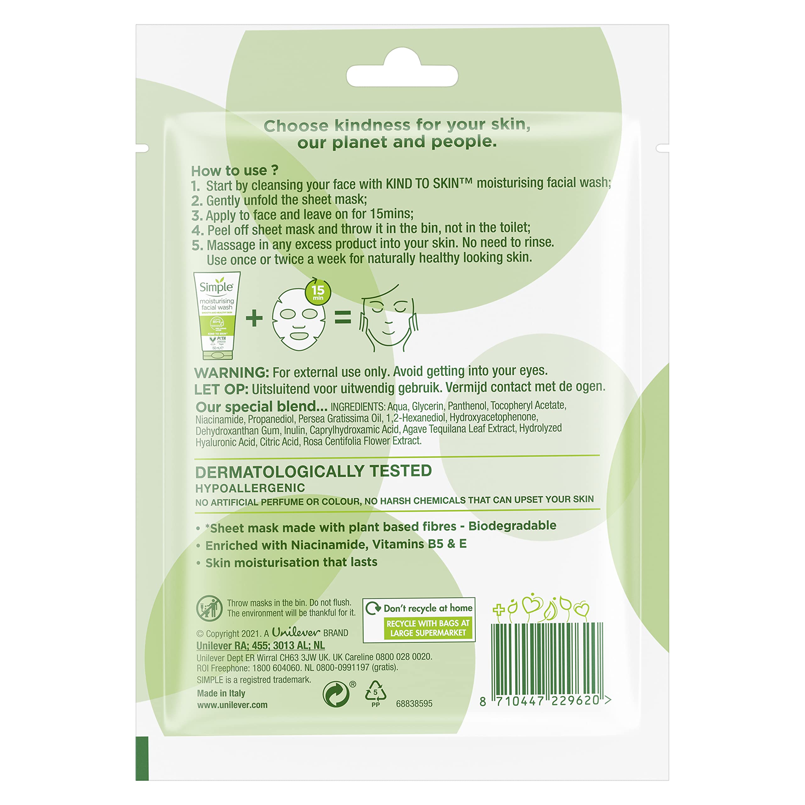 Simple Kind To Skin Yoğun Nemlendirici Kağıt Maske, 21 ml