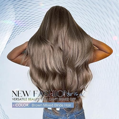 Miniatura 4 de Allbell - Pelucas marrones para mujeres negras, largas, onduladas, ombré, color rubio, con flequillo, pelucas sintéticas de cabello de reemplazo