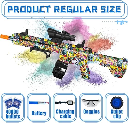 Miniatura 10 de Pistola eléctrica de bolas de gel, lanzador automático de bolas de salpicaduras de alta velocidad con más de 40000 y gafas, juguetes de bolas de