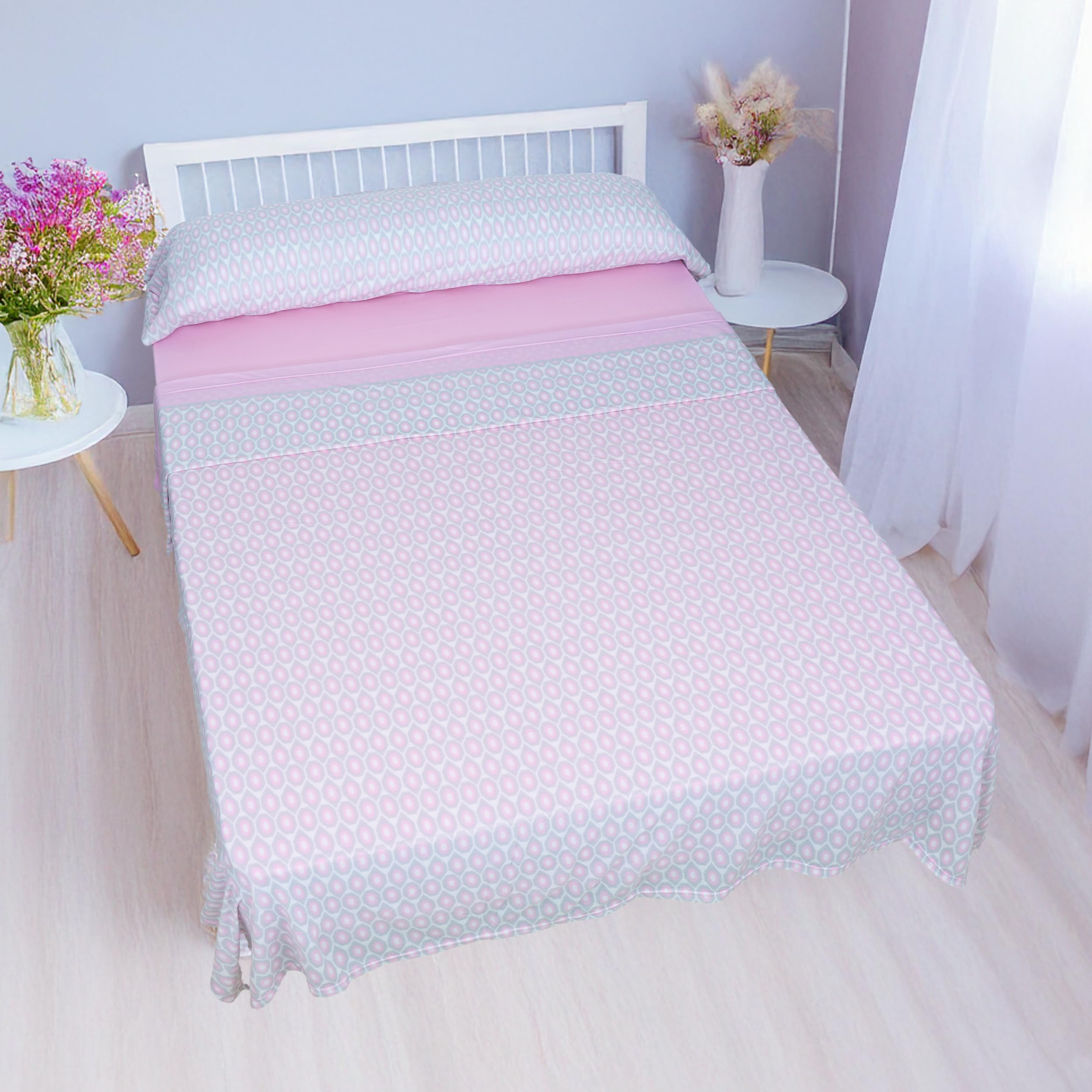 H HANSEL HOME Juego de Sábanas Termicas 3 Piezas Pirineo para Cama de 150x190cm, Sábanas Polares de Invierno Ultra Suave, Incluye Sabana Bajera + Encimera + Funda de Almohada - Círculos Rosa