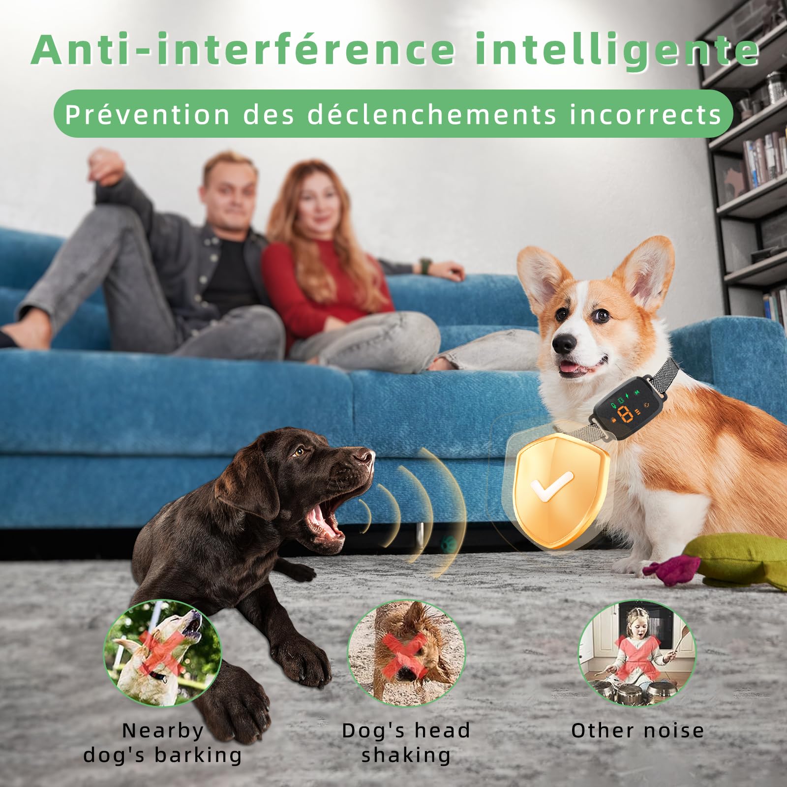 Collier Anti Aboiement Chien, 4 Modes, pour Petits et Grands Chiens, Noir | Son, Vibration, Choc Électrique, Sensibilité Réglable sur 8 Niveaux, Rechargeable, Contrôle Intelligent, Étanche IP67