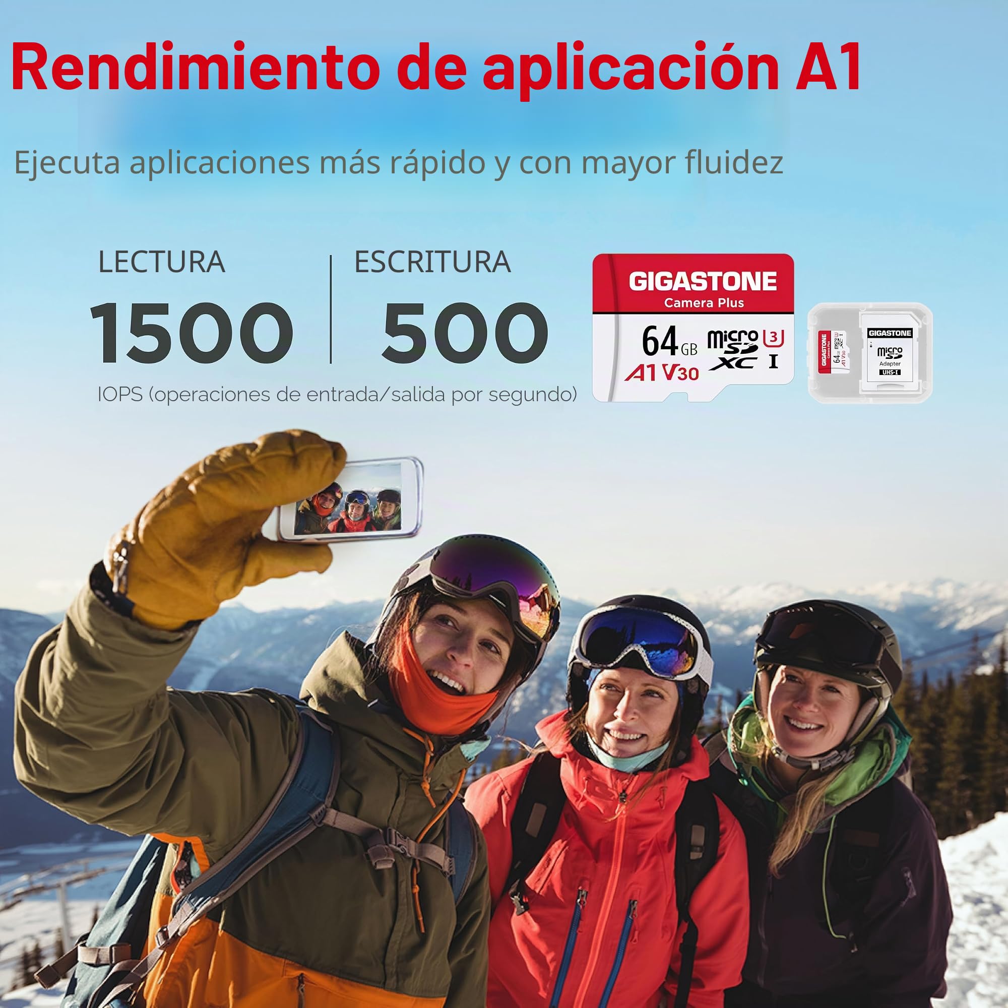 Gigastone - Tarjeta de Memoria de 64 GB, Juego de 5 Tarjetas, cámara Plus Serie, Velocidad de hasta 95 MB/s. Ideal para cámara de vídeo Full HD Gopro Drone, U1 C10 Tarjeta Micro SDXC con Mini Carcasa