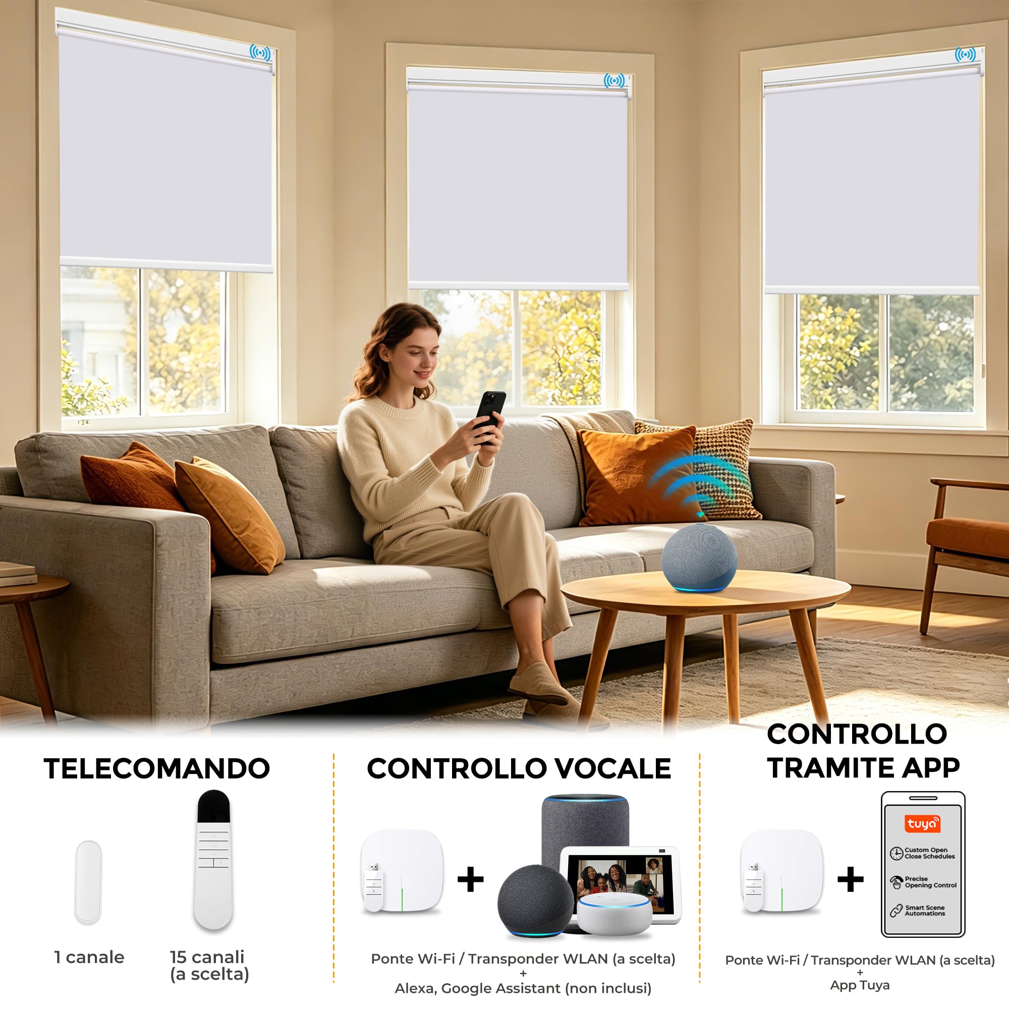 HOMEDEMO Tende a rullo oscuranti motorizzate con betteria e telecomando, Bianco, 60x130cm, tenda motorizzata per interni Senza Foratura, veneziane da interno Giorno e Notte, per Porte e Finestre
