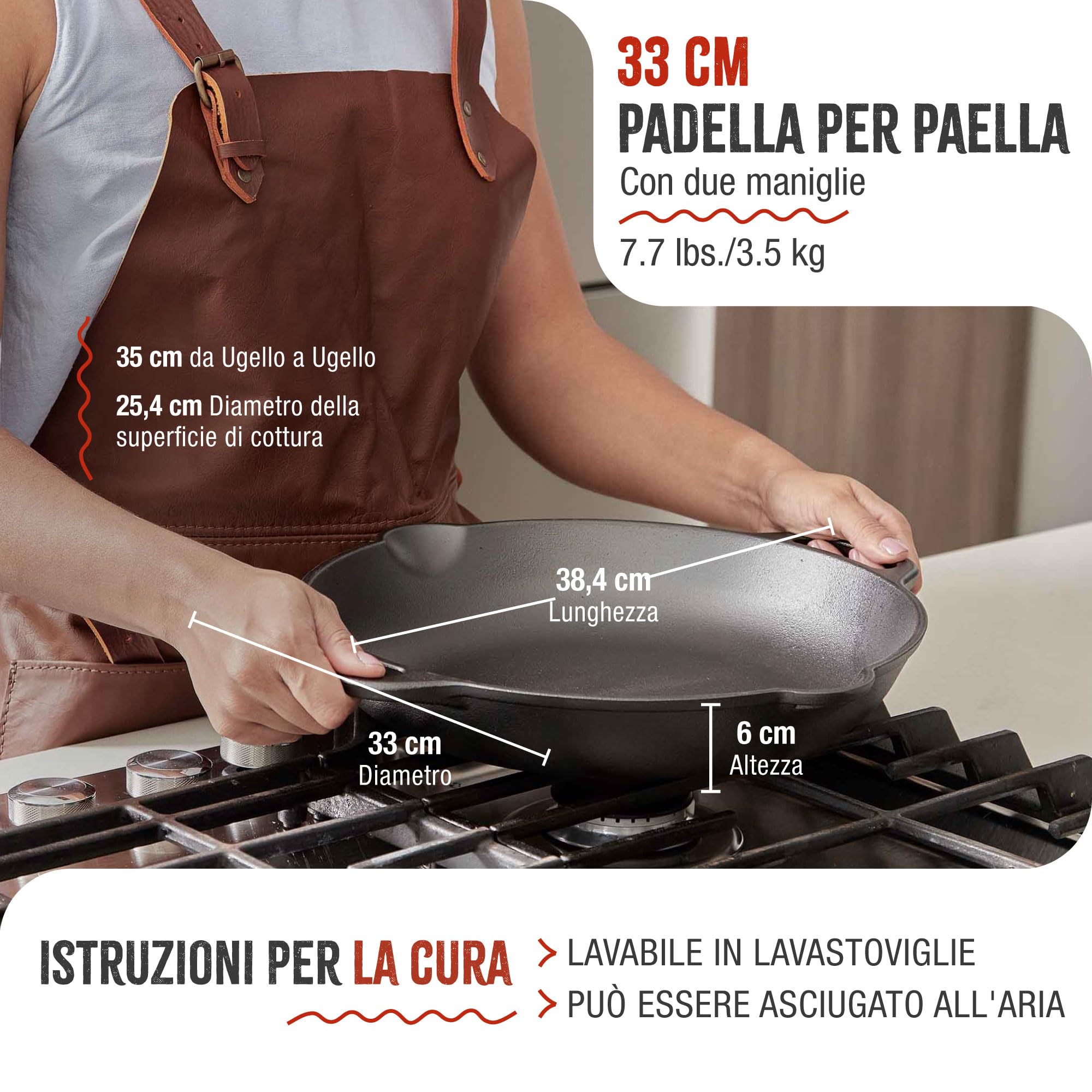 VICTORIA Padella per Paella in Ghisa Smaltata Induzione da 33cm, Adatta per, Fuoco, Barbecue, Forno, Vetroceramica e Gas, Cast Iron Skillet Senza Sostanze Tossiche, Senza PTFE e PFOA