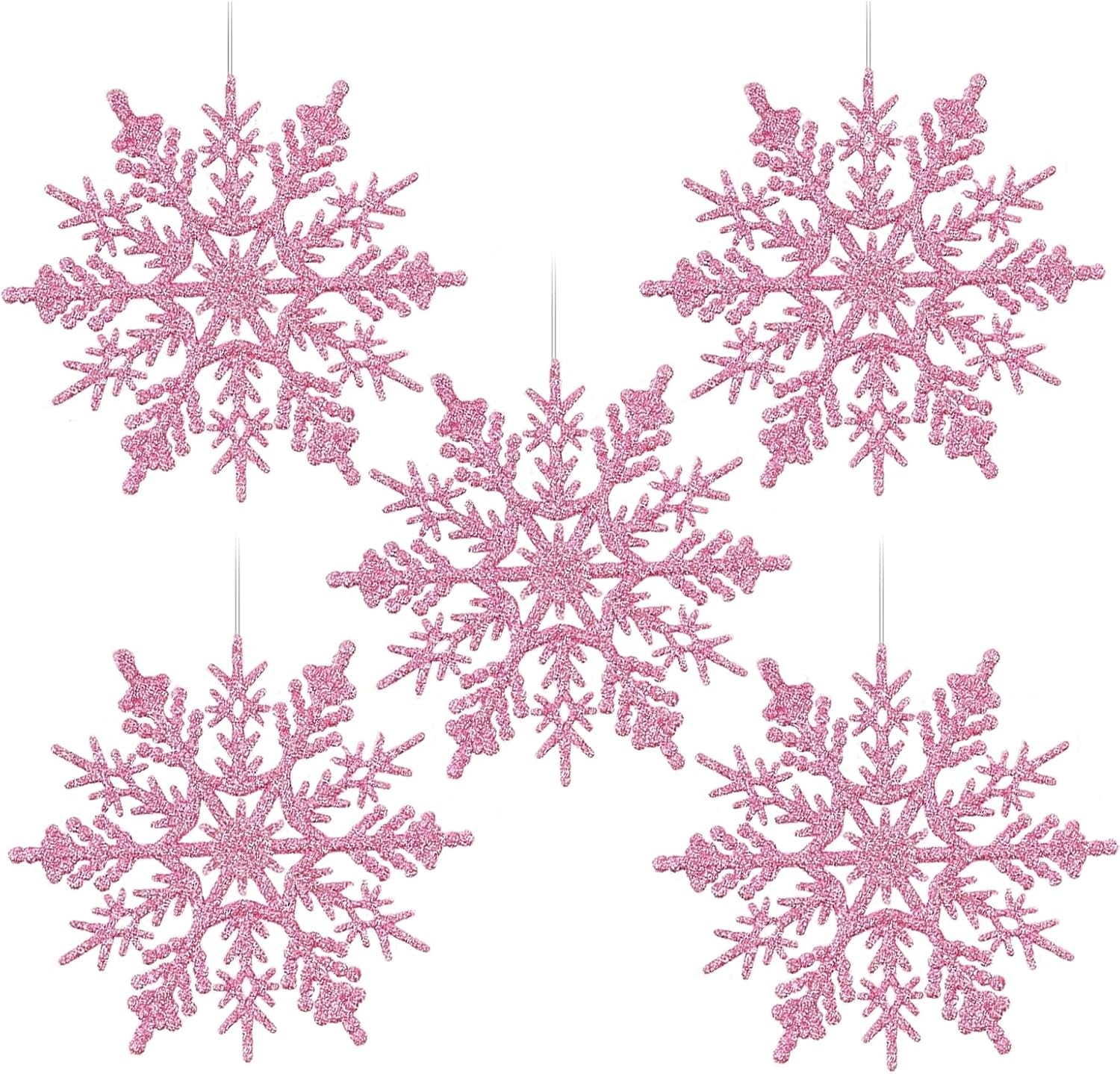 4''/10cm Sparkling Glittered Plastic Snowflake Ornaments Christmas Tree Decorations(30ct, Pink)