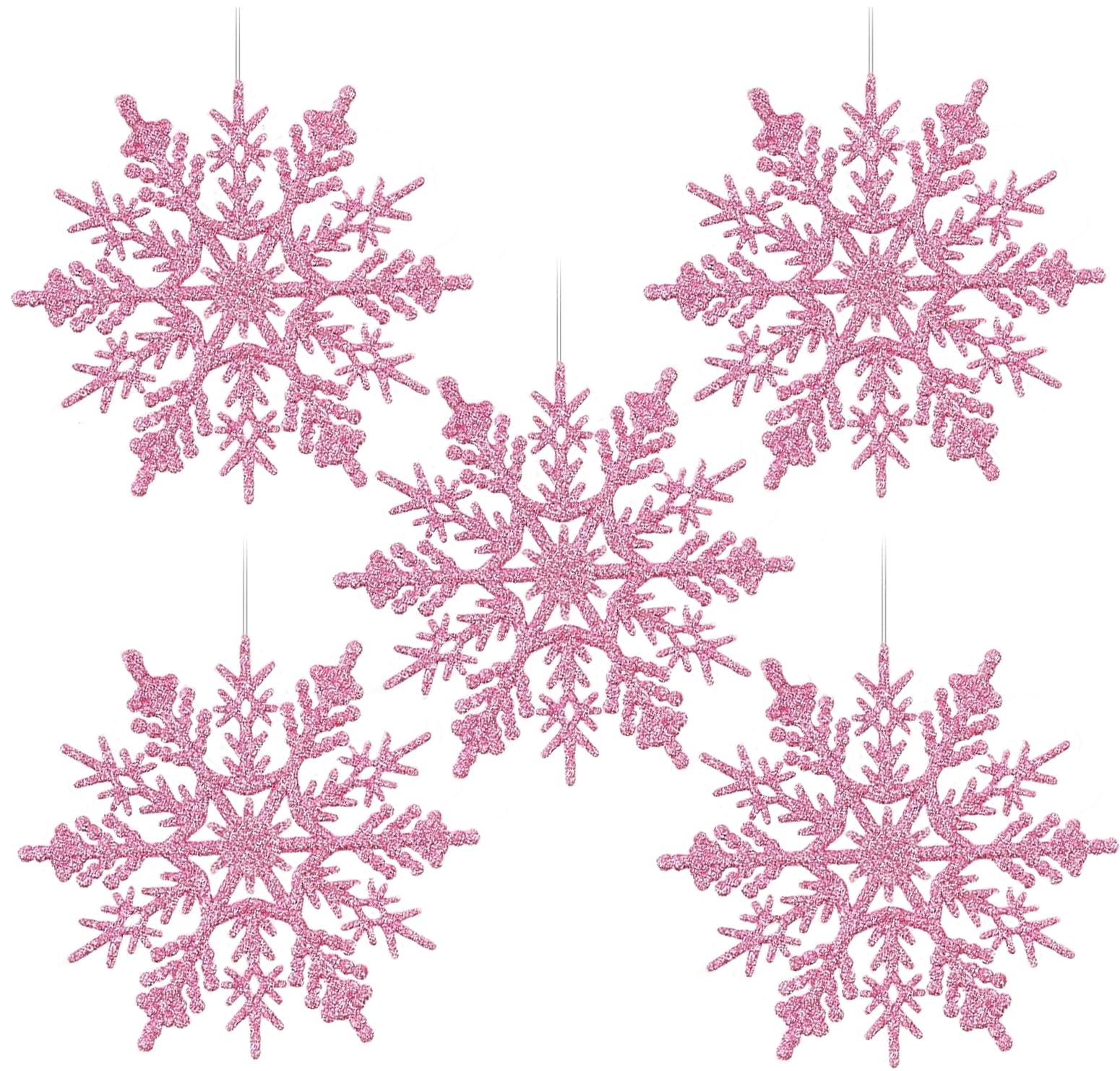 4''/10cm Sparkling Glittered Plastic Snowflake Ornaments Christmas Tree Decorations(30ct, Pink)