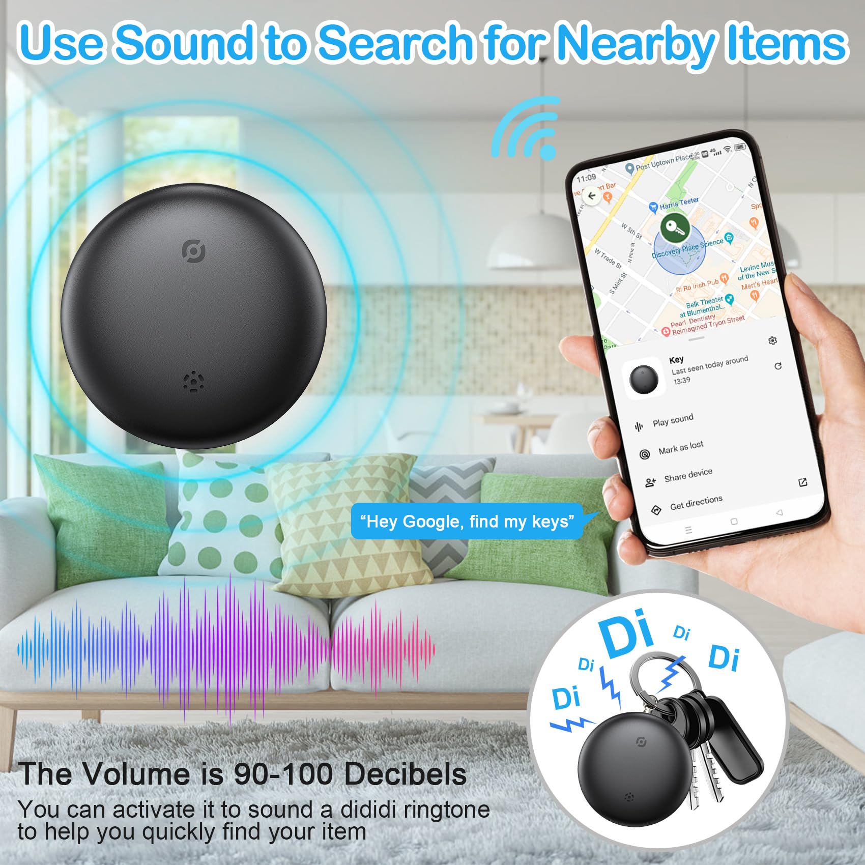 Air Tracker Android or iOS, 2 pezzi Smart Tracker Key Finder Compatibile con dispositivi iOS Find My/Google Find Hub, Bluetooth Key Tracker Smart Tracker per chiavi, bagagli, valigie (Nero)