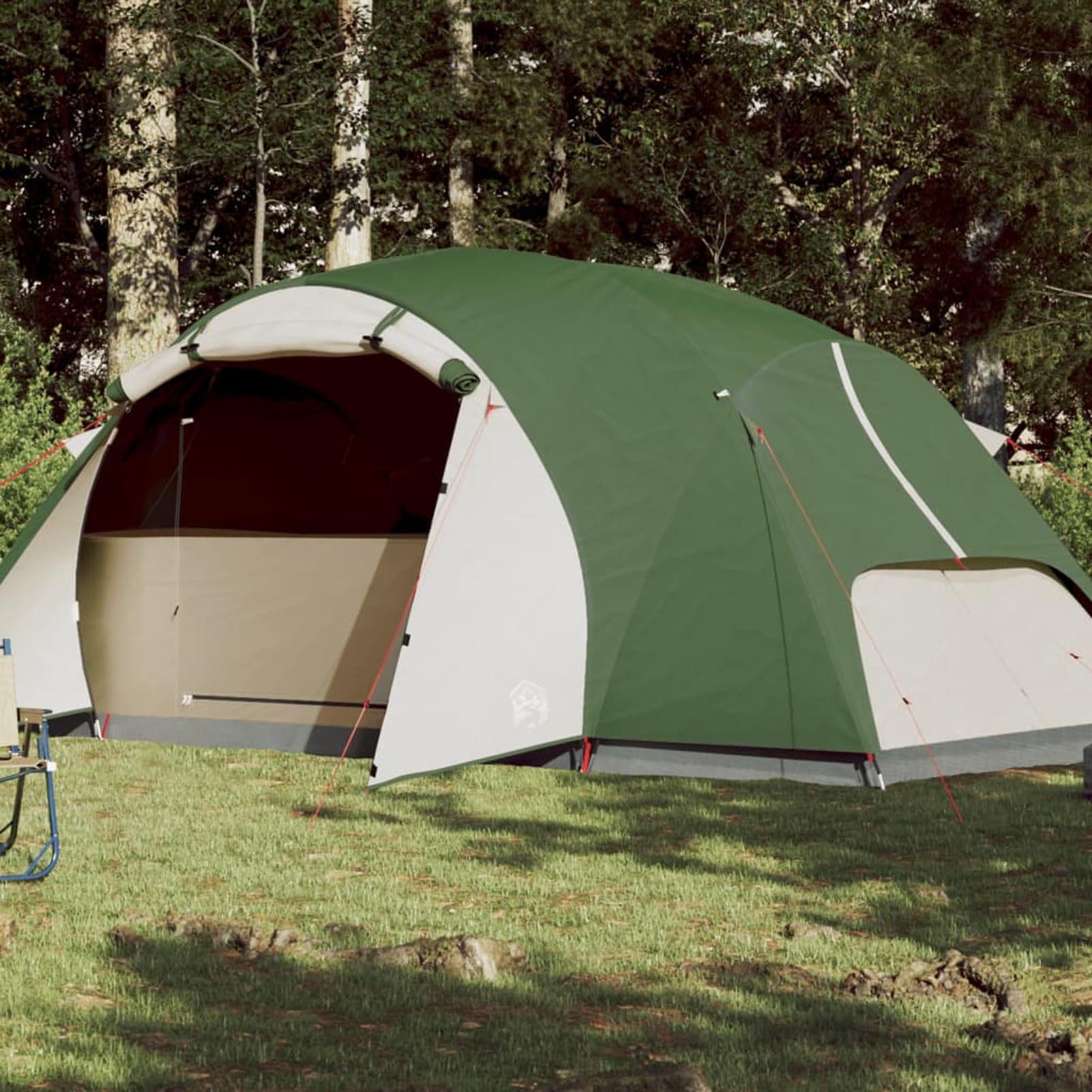 Namiot kempingowy dla 8 osób, zielony, 360 x 430 x 195 cm, 190T, tafta, namiot kempingowy, namiot rozkładany, rodzinny namiot kopułowy, wodoodporny, wiatroszczelny, 2 w 1, podwójna warstwa