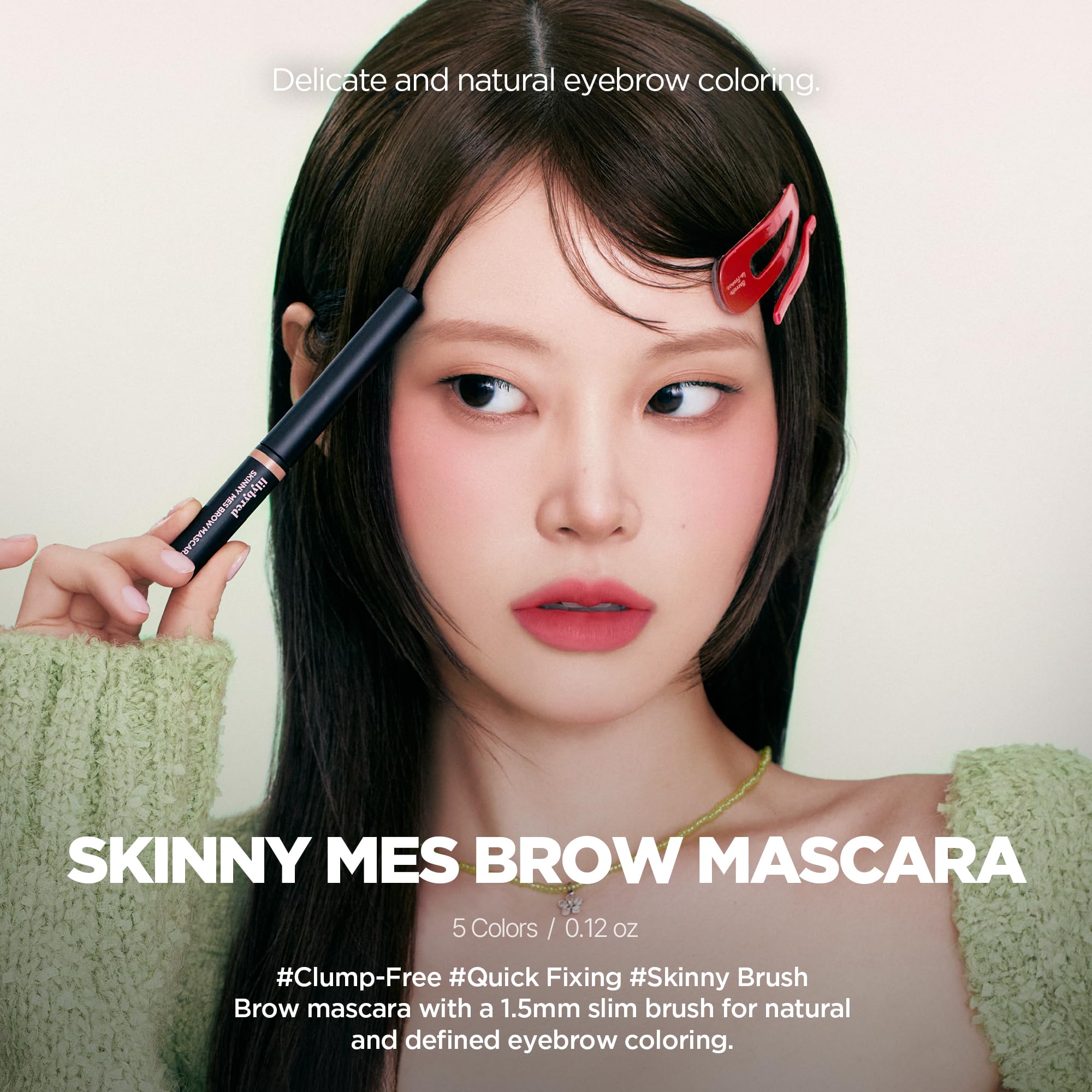 Skinny Mes - Máscara coreana para cejas con cepillo ultrafino de 0.069 pulgadas, aplicación de precisión, acabado de aspecto natural, a prueba de manchas, sin grumos, de larga duración, 0.12 2