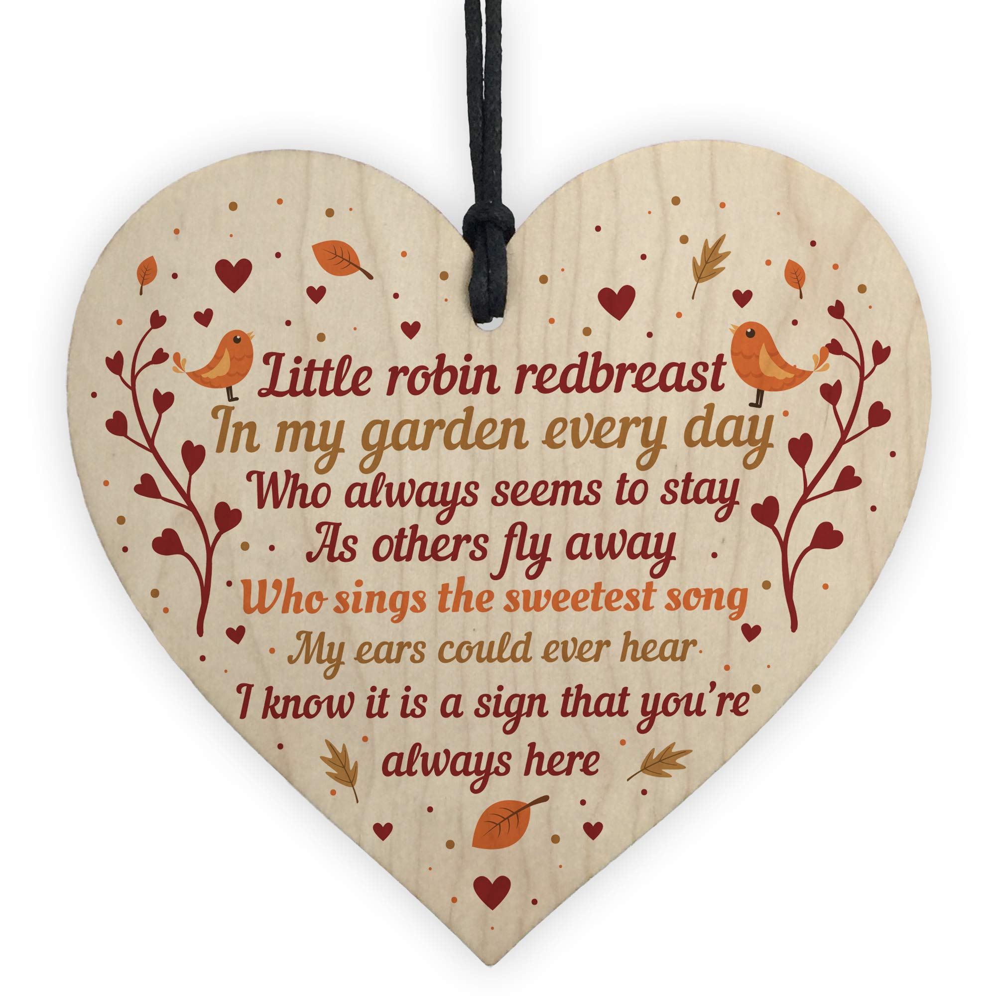 Red Ocean Memorial Robin Sign Christmas Bauble Handmade Wooden Heart In Memory Plaque Memorial Mum Dad Nan Keepsake