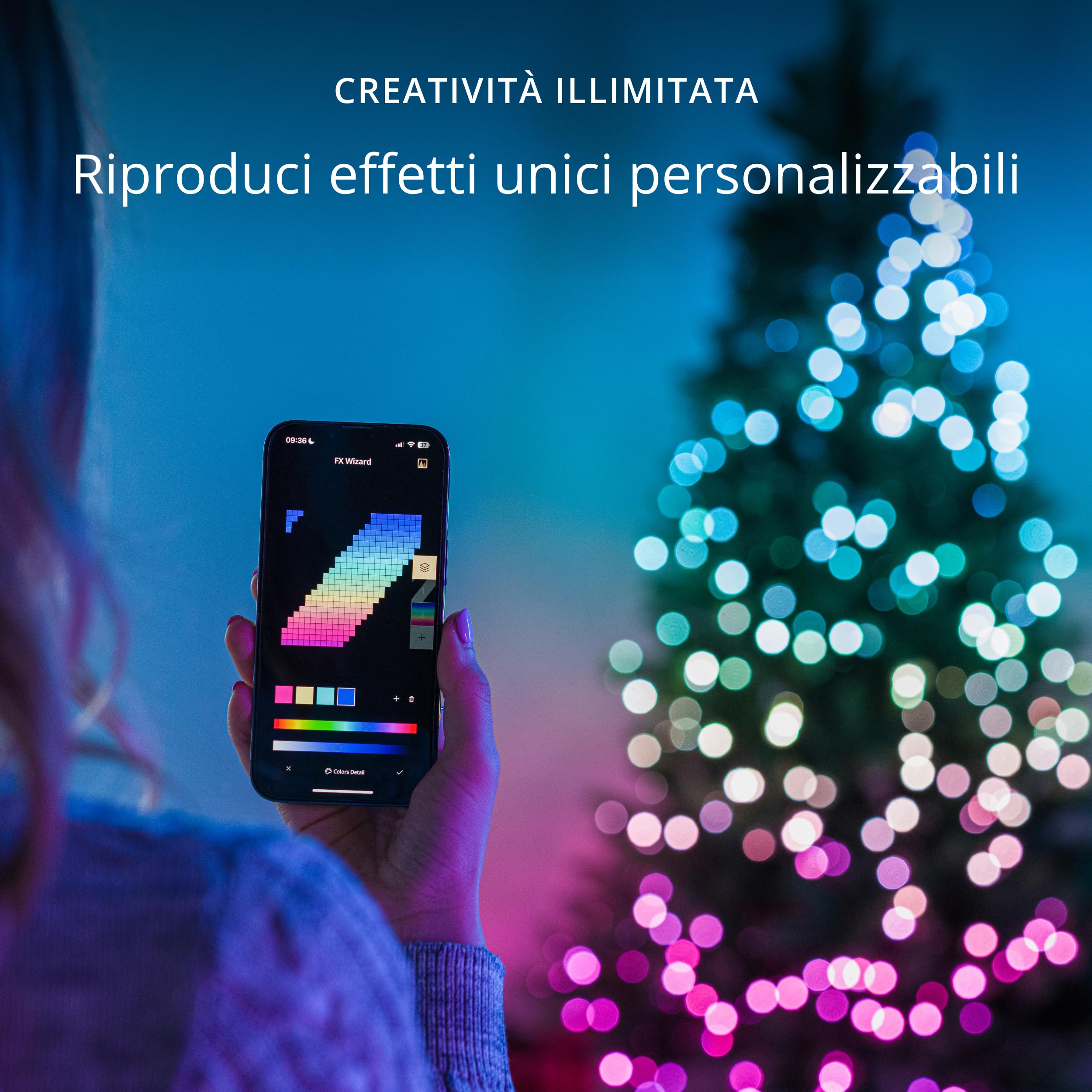 Twinkly Strings 600 LED RGB, Striscia di Luci LED per Esterno e Interno, Luci Smart Multicolore, Compatibile con Alexa e Google Home, Luci Mappabili, IP44, Controllo App, Filo Nero, 48m