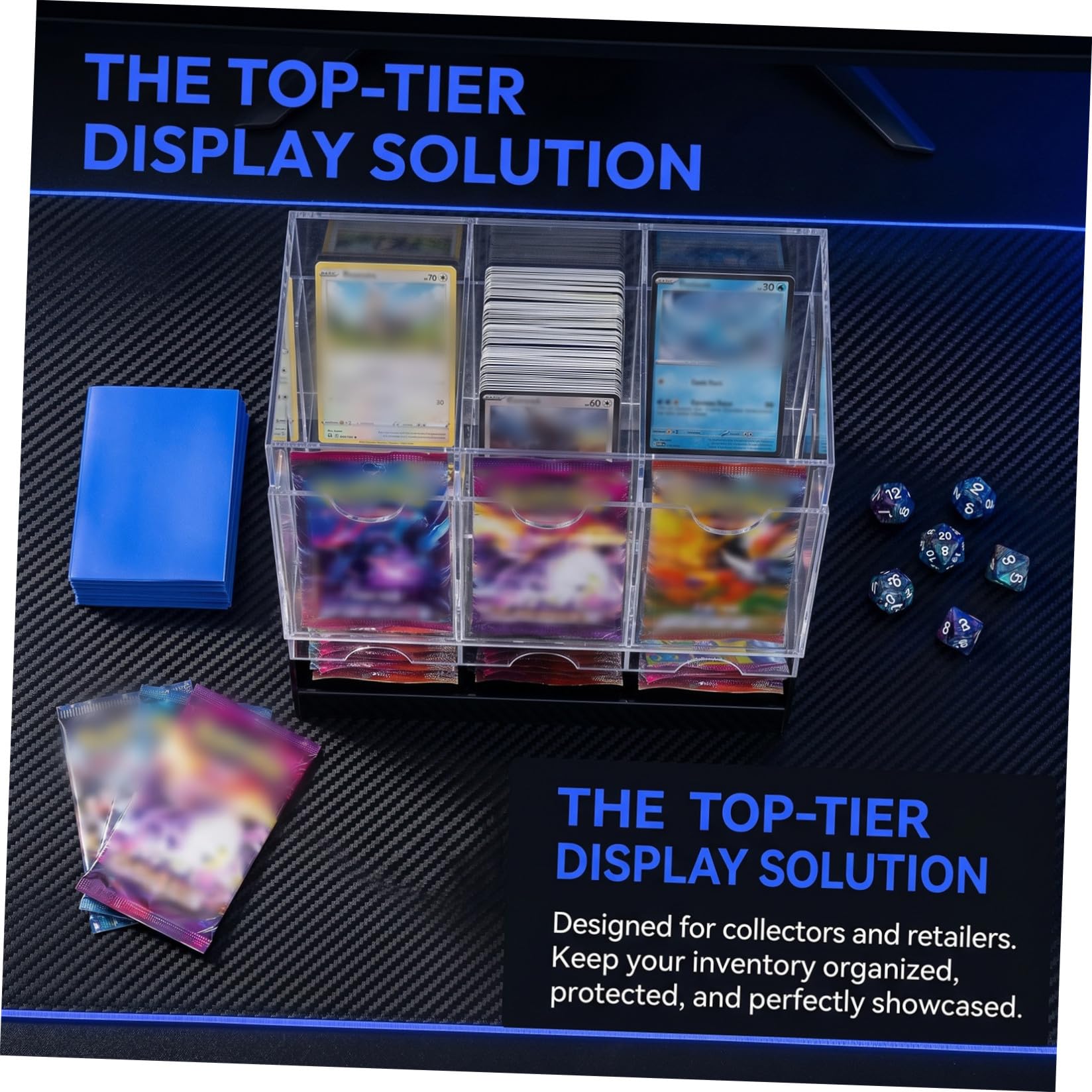 TOYANDONA Booster Cards Display Box avec Base Noire Support Acrylique Transparent pour Packs par Compartiment Organisateur de Cartes de Jeu et Collection pour Boutiques de Jeux et Sports
