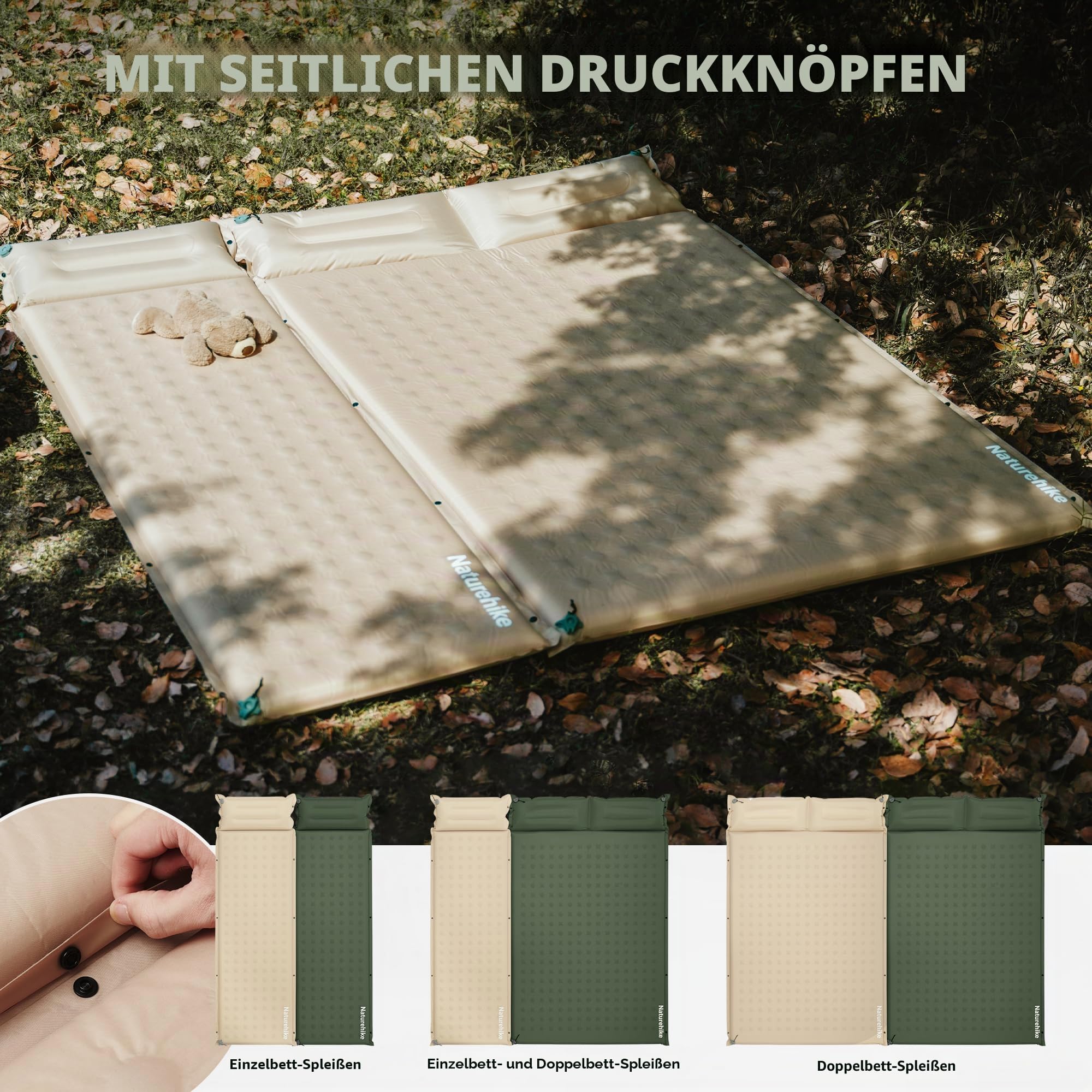 Naturehike Selbstaufblasende Luftmatratze mit Kopfkissen Leichte Camping Matte für Outdoor & Reisen, Selbst aufblasend und bequem