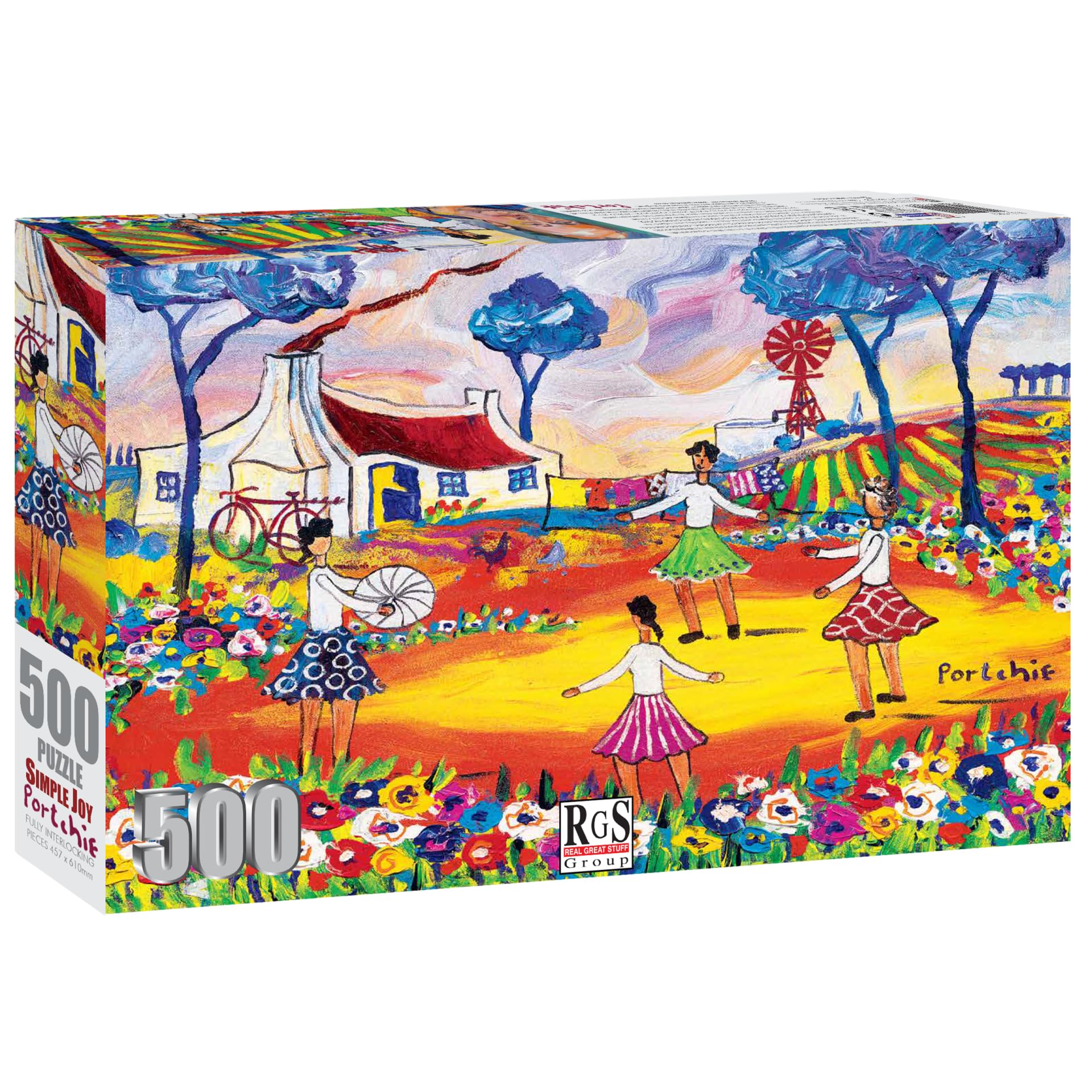 Puzzle 500 Piece Simple Joy by Portchie Jigsaw,Art Colorful Countryside Scene with Blue Trees, 457 x 610mm, Adult Entertainment - Image 3