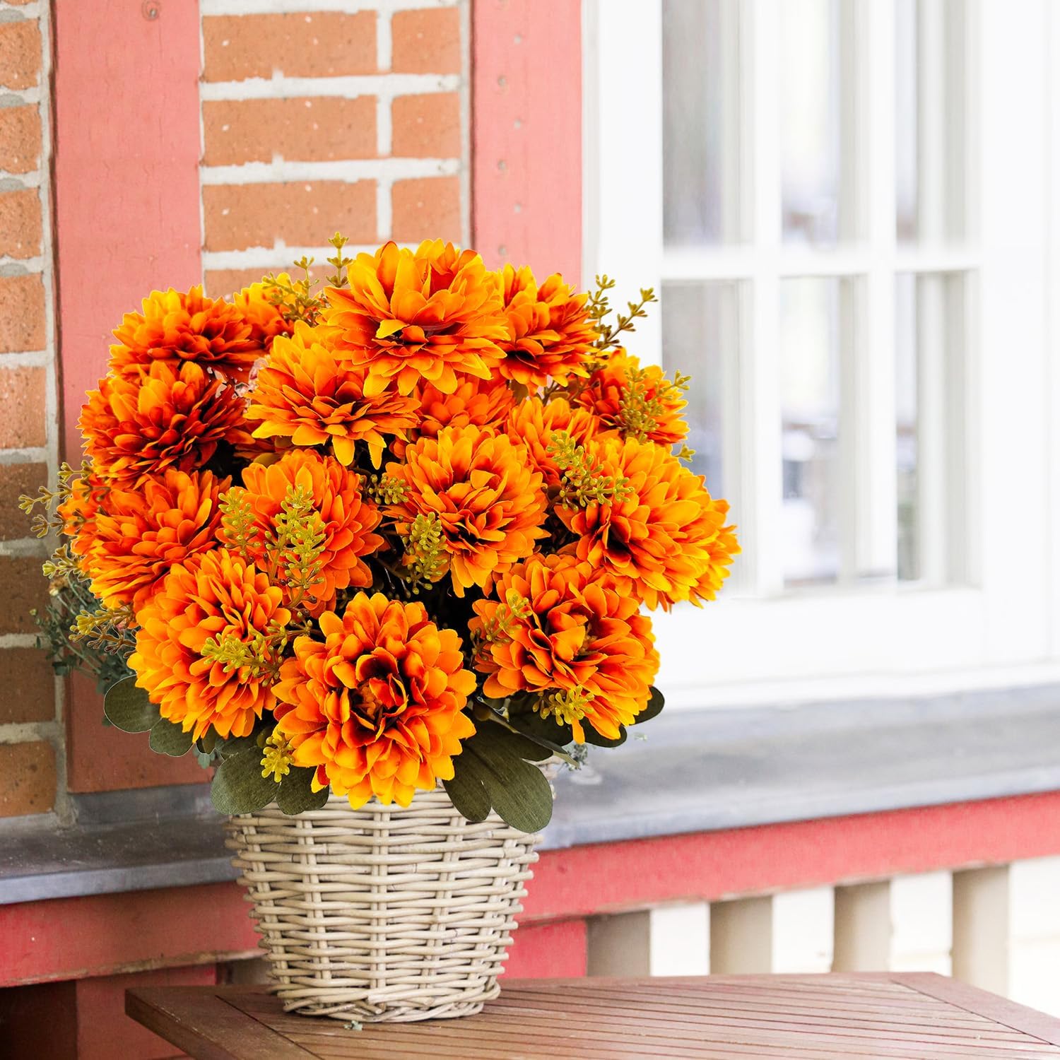 Fall Flowers Artificial Mums 2 Pcs 18 Heads Silk Chrysanthemums Fake Mums Faux Floral Bouquet Arrangements for Home Decor Indoor Outdoors Planter Pots Porch Wedding Autumn Decoration - Image 2
