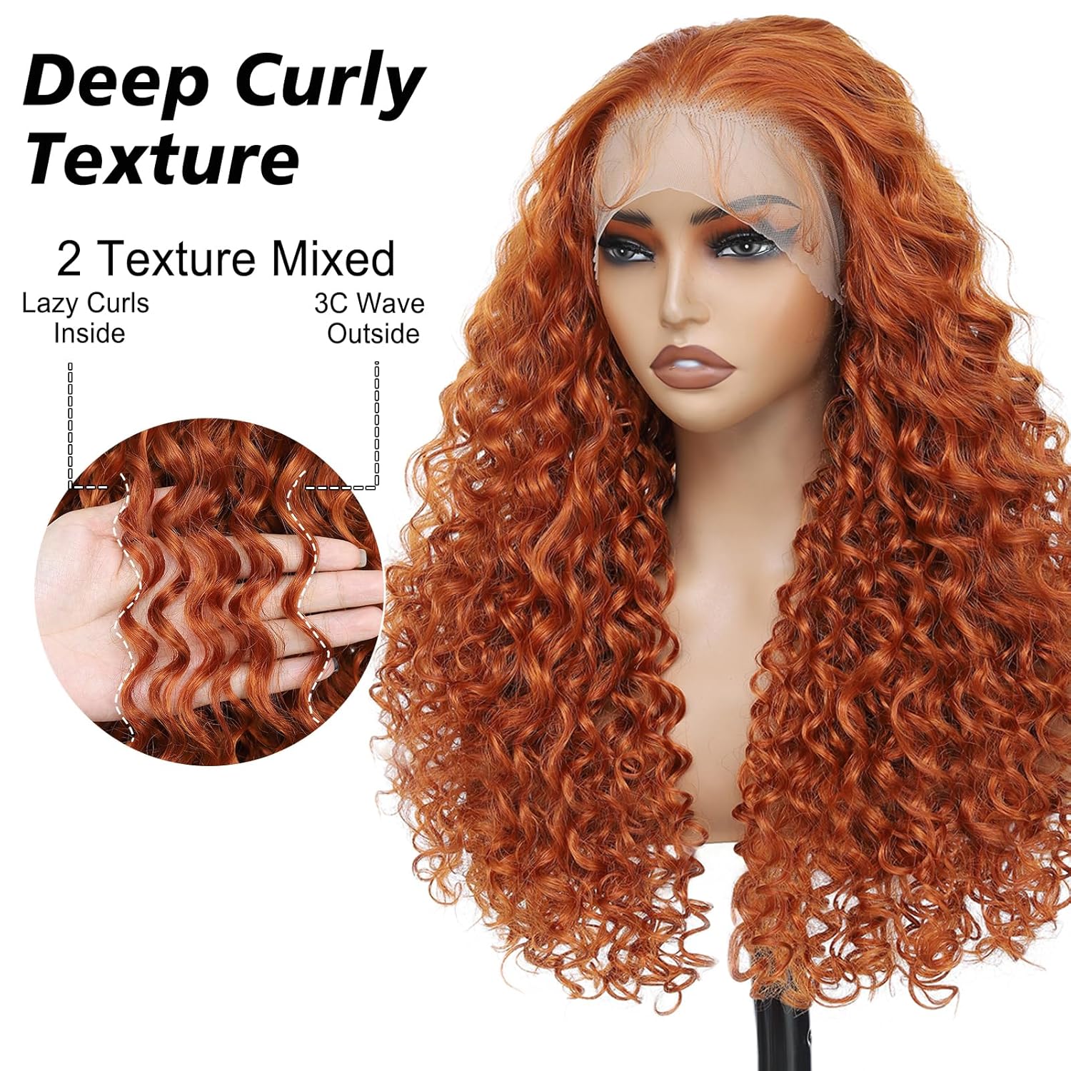 Ginger 26inch Curly Wig Transparent Lace Front Wig Pre Plucked Hairline with Baby Hair 13×6 Lace Front Wig Beginner Friendly Soft Bouncy Lasting Curls for Women