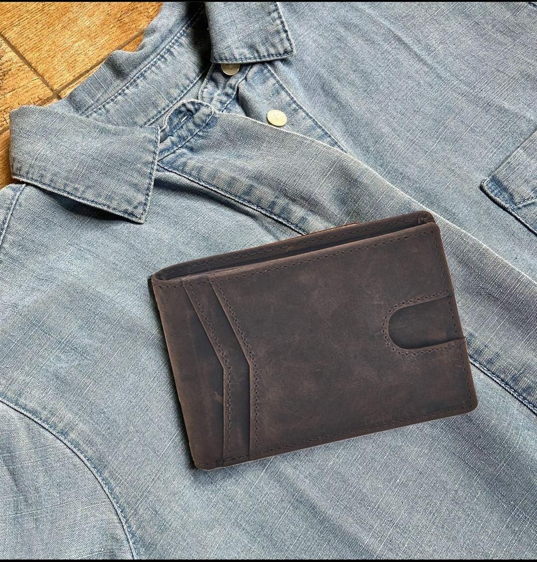 Wallet for Men Bifold Real Leather Slim RFID Blocking Front Pocket Minimalist Stylish Design with ID Window in Gift Box (Crazy Horse, Coffee) image 5