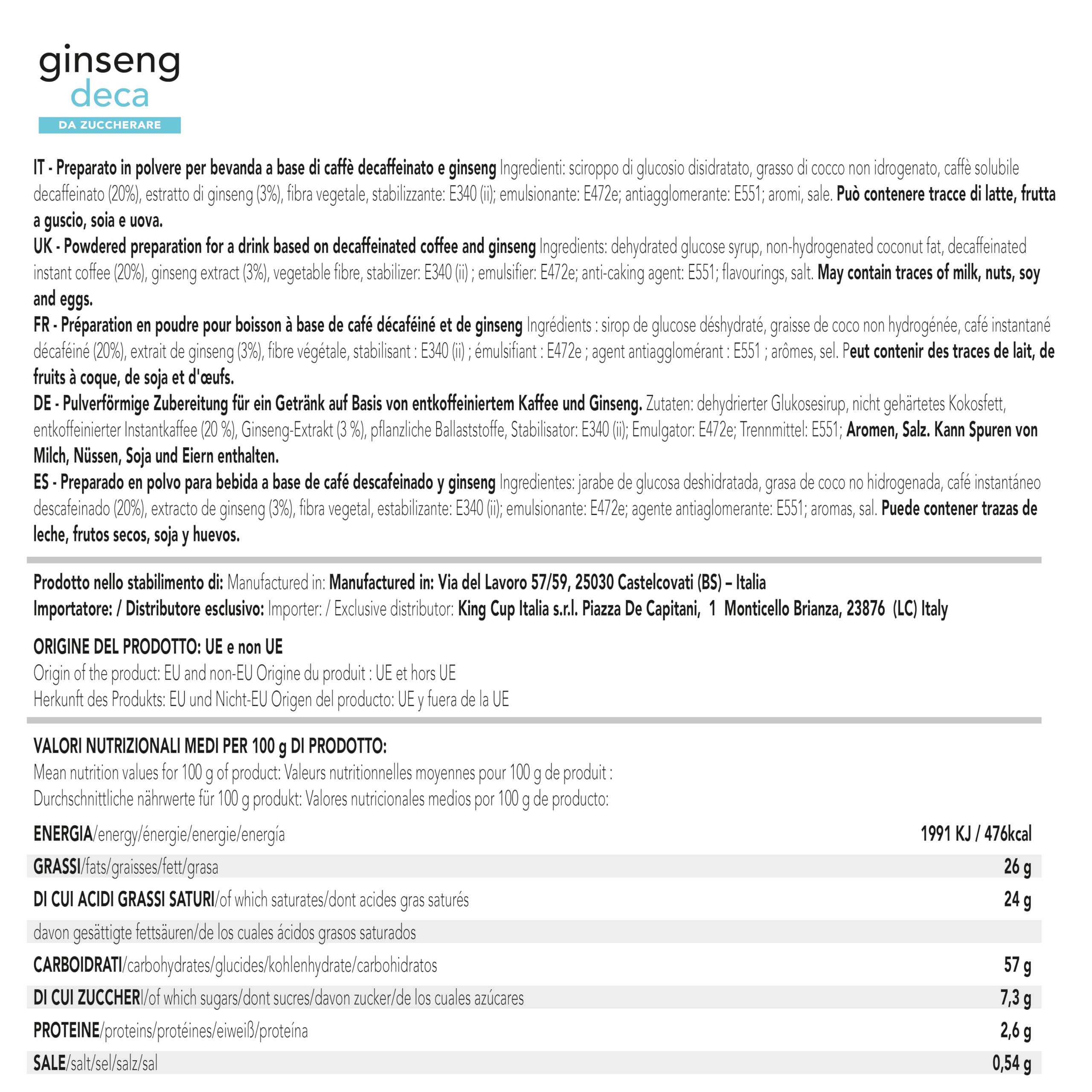 King Cup - 5 Confezioni da 10 Capsule di Ginseng Deca da Zuccherare, 50 Capsule 100% Compatibili con Sistema Nespresso di Bevanda al Gusto di Ginseng, Senza Glutine e Senza Lattosio