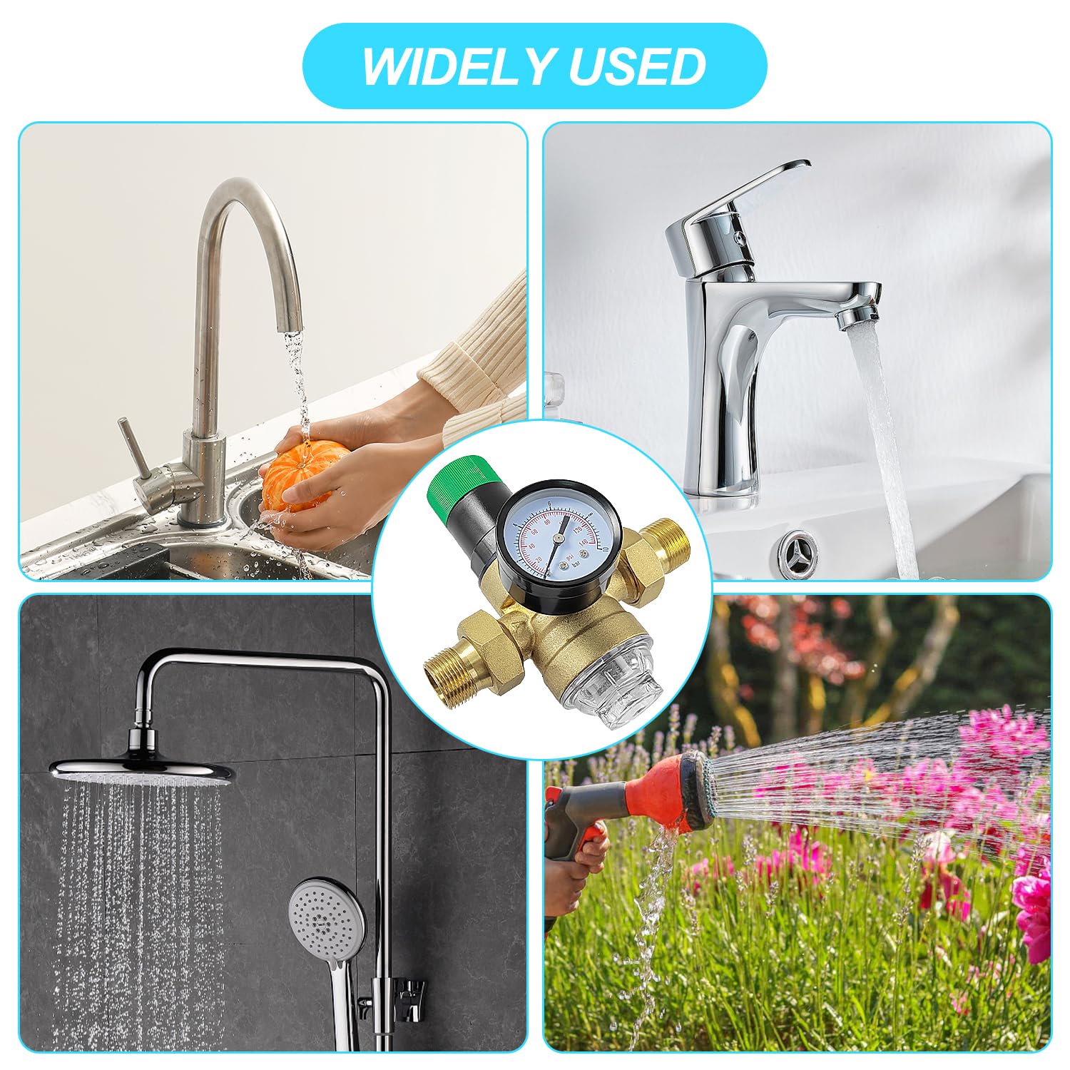 3/4 de Pulgada Regulador Presion Agua, Latón Engrosado Ajustable Regulador de Presion Agua, Reductor de Presion de Agua Con Filtro y Manómetro, Adecuado para Residencias, Edificios y Fábricas