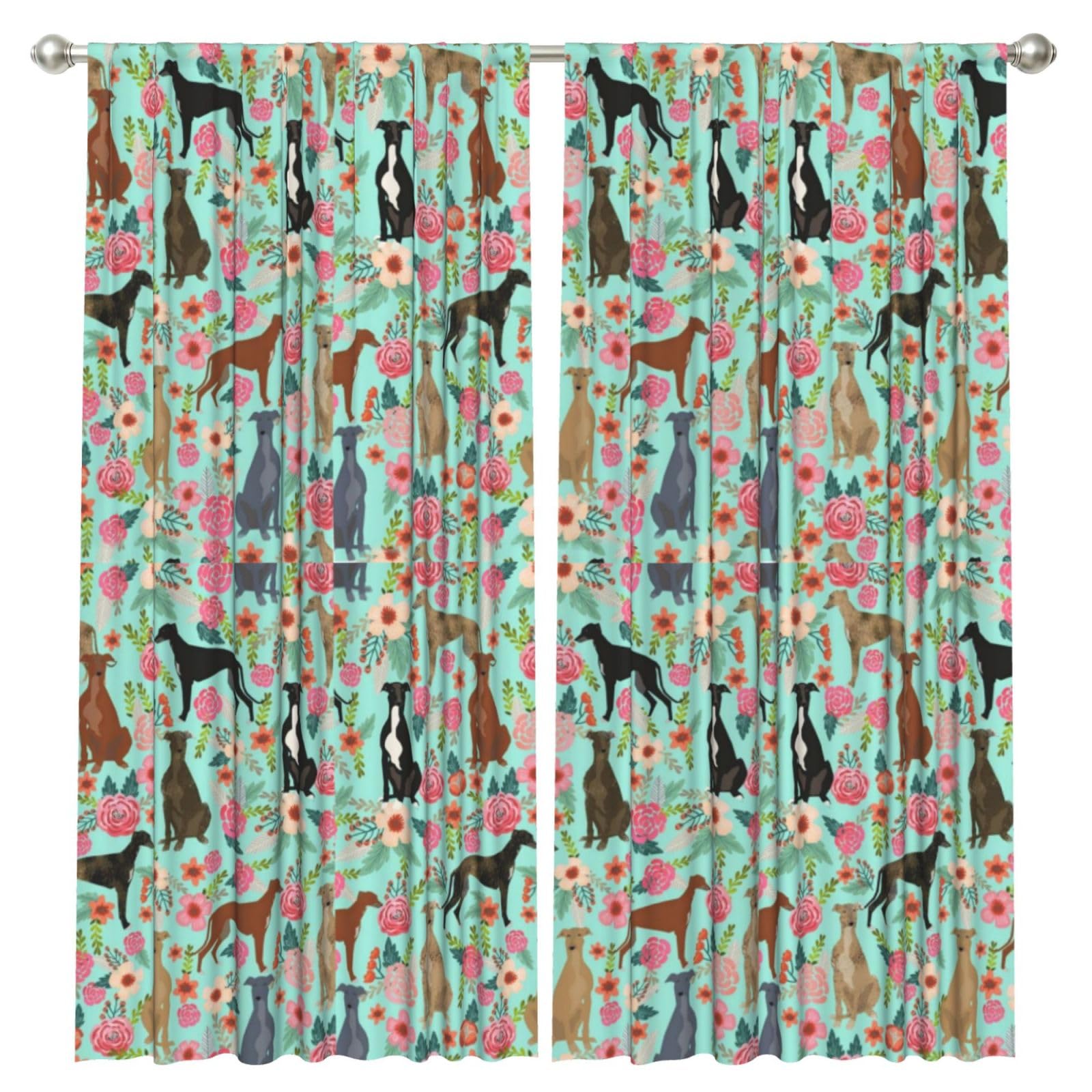InOmak Greyhounds Florals, 2 Panels Window Curtains 52 x 84 Inch Blackout Curtains for Living Room Bedroom