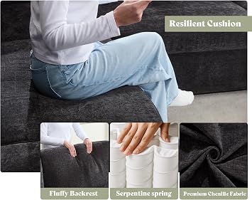AMERLIFE 106 Sofa Bed, Couch with Pull Out Bed with Storage-Chenille Gray | Pull Out Couch Bed with Memory Foam Mattress, Resilient Cushion, Fluffy Backrest, Queen Size Sofa Bed for Living Room