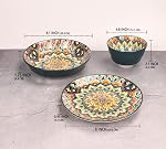 YA JU Mandala Dinnerware Sets (12 Pcs) Serves 4, Buffet Dinnerware, Boho Plates and Bowls Dish Set with 8" salad Plate 8" Dessert Plate 4.8" bowl, apply Casual dining Indoor Outdoor Dining Party
