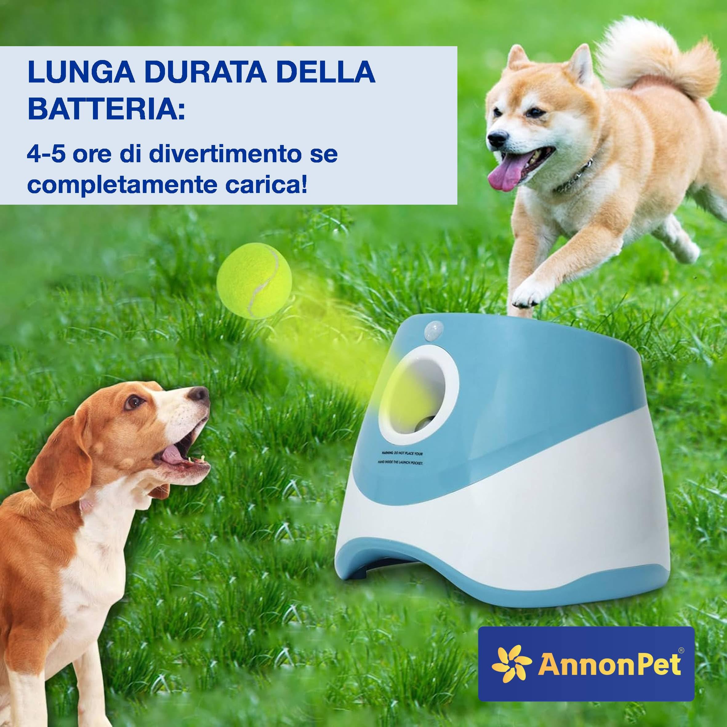 Lancia Palline Automatico per Cani con Distanze Regolabili 3/6/9m, Ricarica USB, Batteria al Litio 2200mAh, Include 3 Palline da Tennis – Divertimento e Allenamento per il Tuo Cane