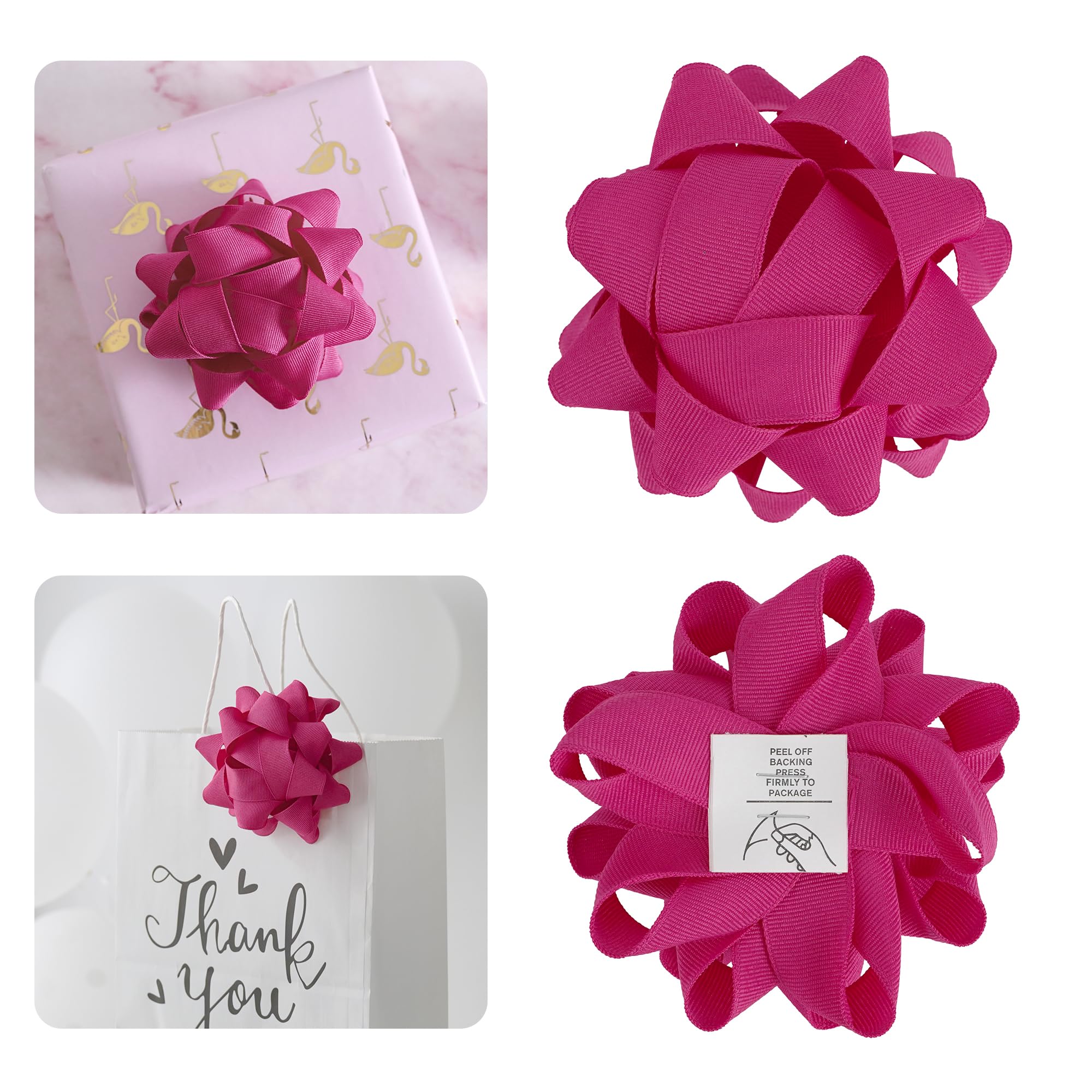 AIMUDI Hot Pink Bows for Gift Wrapping 4.5'' Grosgrain Gift Bows Self Adhesive Bows for Presents Baskets Birthday Party Holiday Baby Shower Wedding