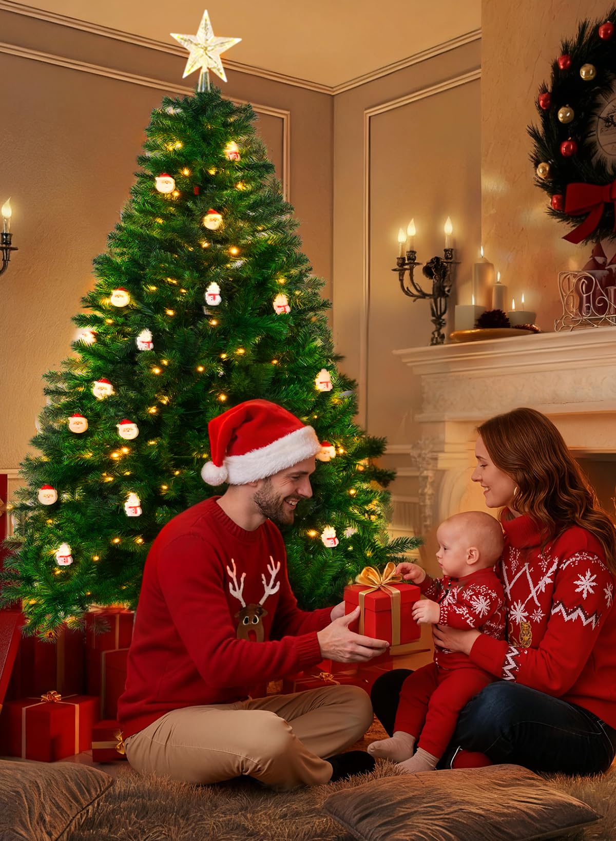 Albero di Natale Pre-Illuminato, Artificiale Albero di 6ft con 350 Luci Incorporate, 9 Modalità Luce, 1400 Rami Folti in PVC, Decorazione Natalizia con Supporto in Metallo
