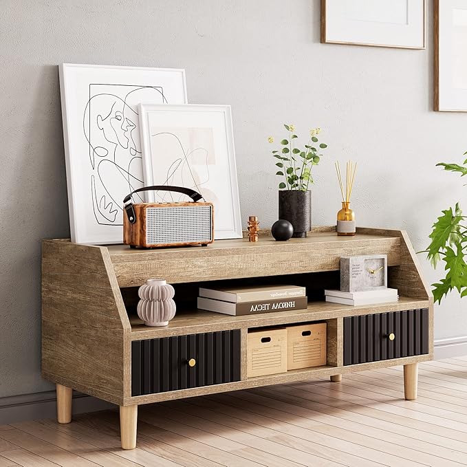 Homhougo Small TV Stand with Storage for 50inch TV, Small