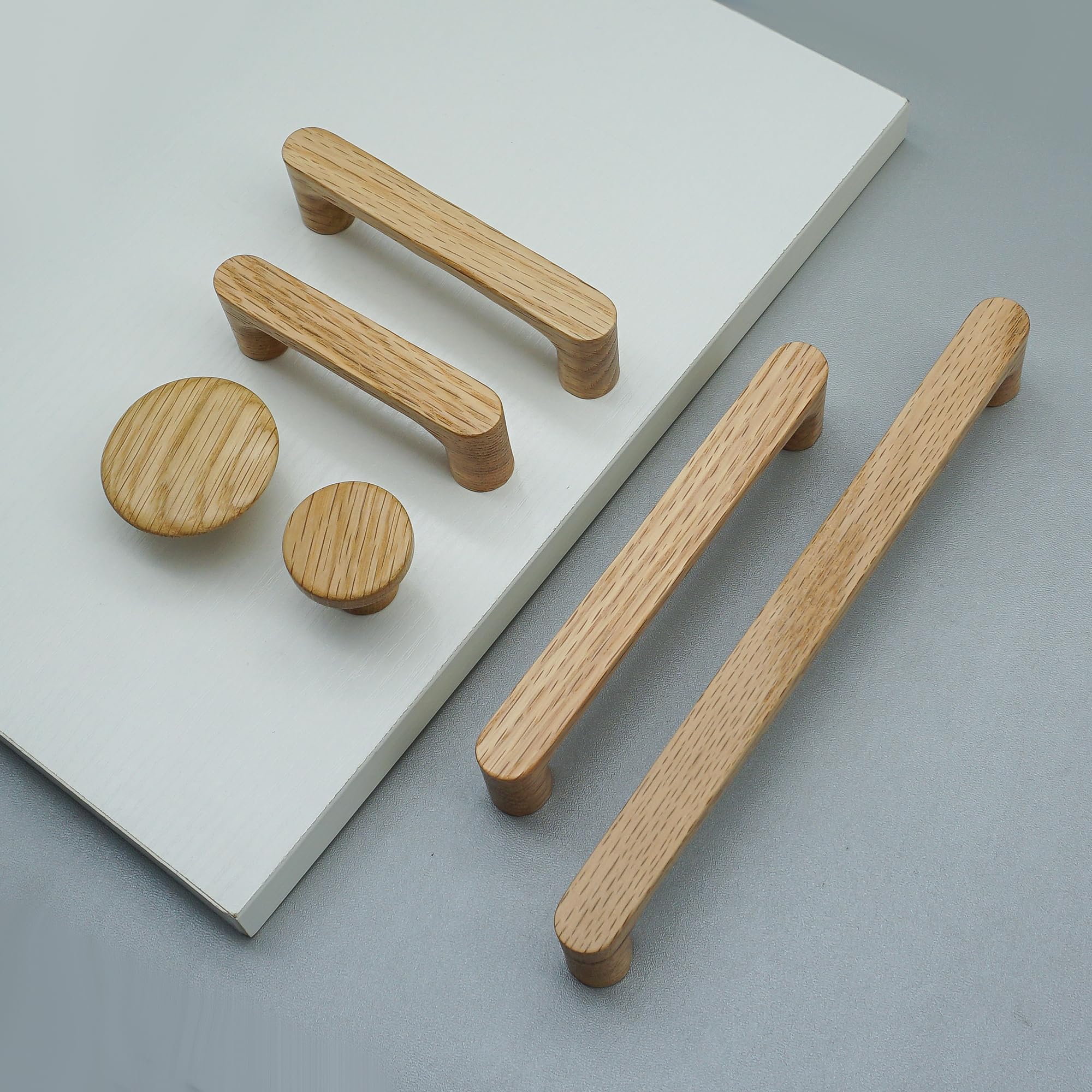 MFYS 6 Pack White Oak Wood Drawer Pulls Handes Rustic Cabinet Pulls Handles Wood Dresser Knob Kitchen Furniture Hardware (6, 3" Hole to Hole)
