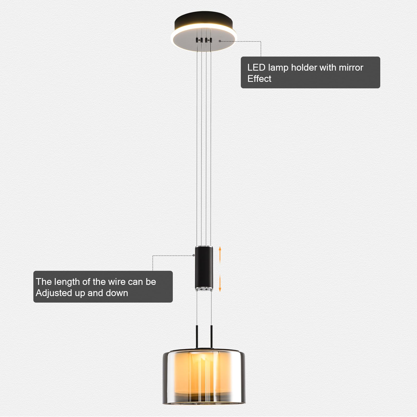 Modern Pendelleuchte Glas, Dimmbare Hängeleuchte Esstisch, Led Esszimmerlampe Höhenverstellbar, Hängelampe Wohnzimmer, Küchenlampe Hängend mit Glas Lampenschirm und Fernbedienung