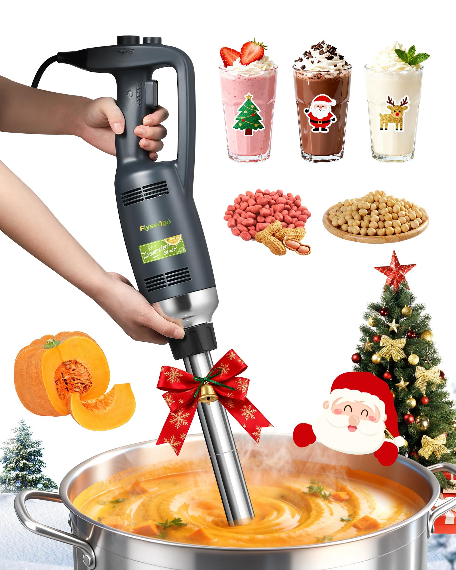 Flyseago Commercial Immersion Blender Hand held Blenders Heavy Duty Variable Speed Mixer 4000-16000RPM with 20-Inch Removable Shaft 50-Gallon Capacity