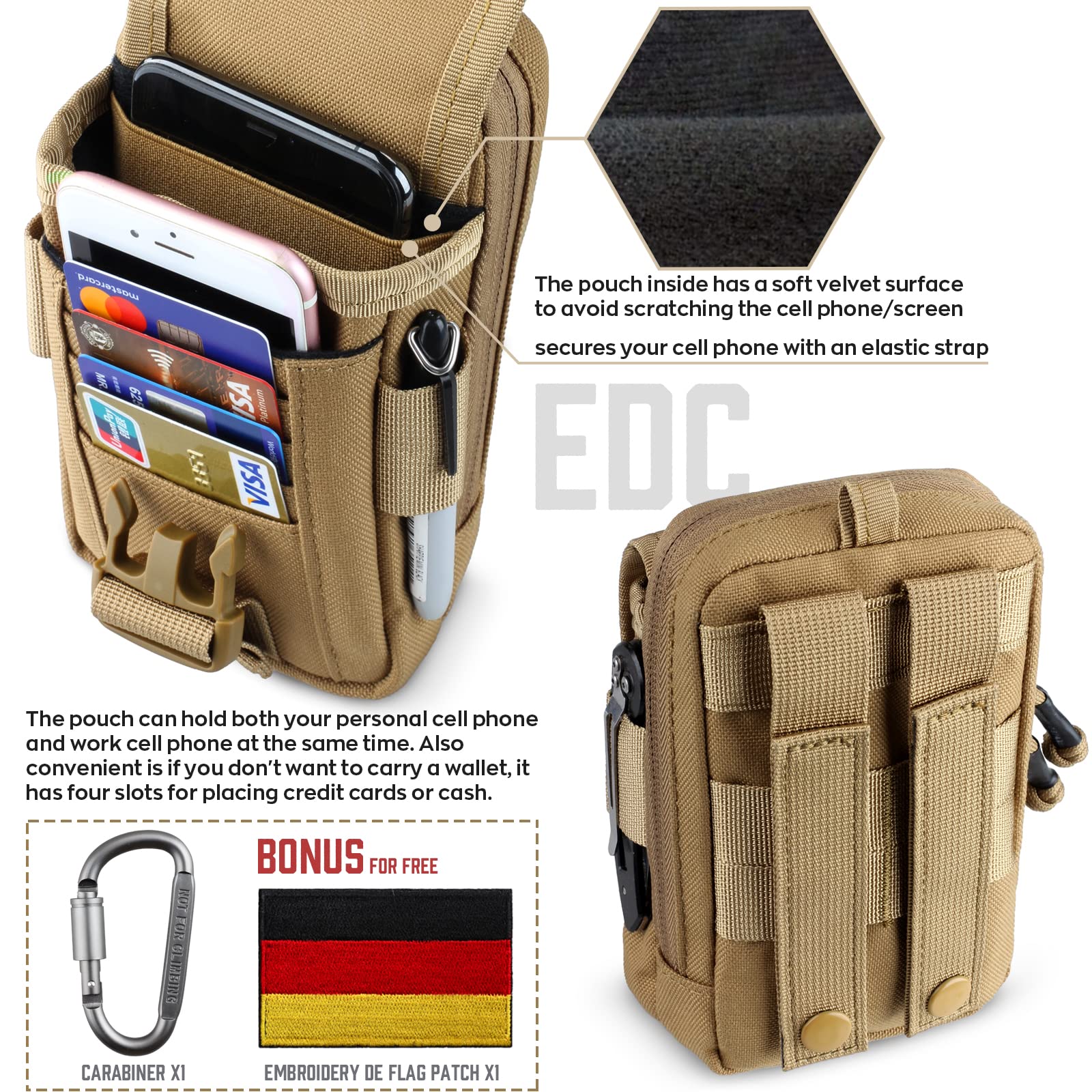 Pochette Tactique Ceinture Pour Téléphone - Nylon 1000D, Molle, Avec Porte-cartes Et Boucle Boussole, Pour Sport Et Plein Air