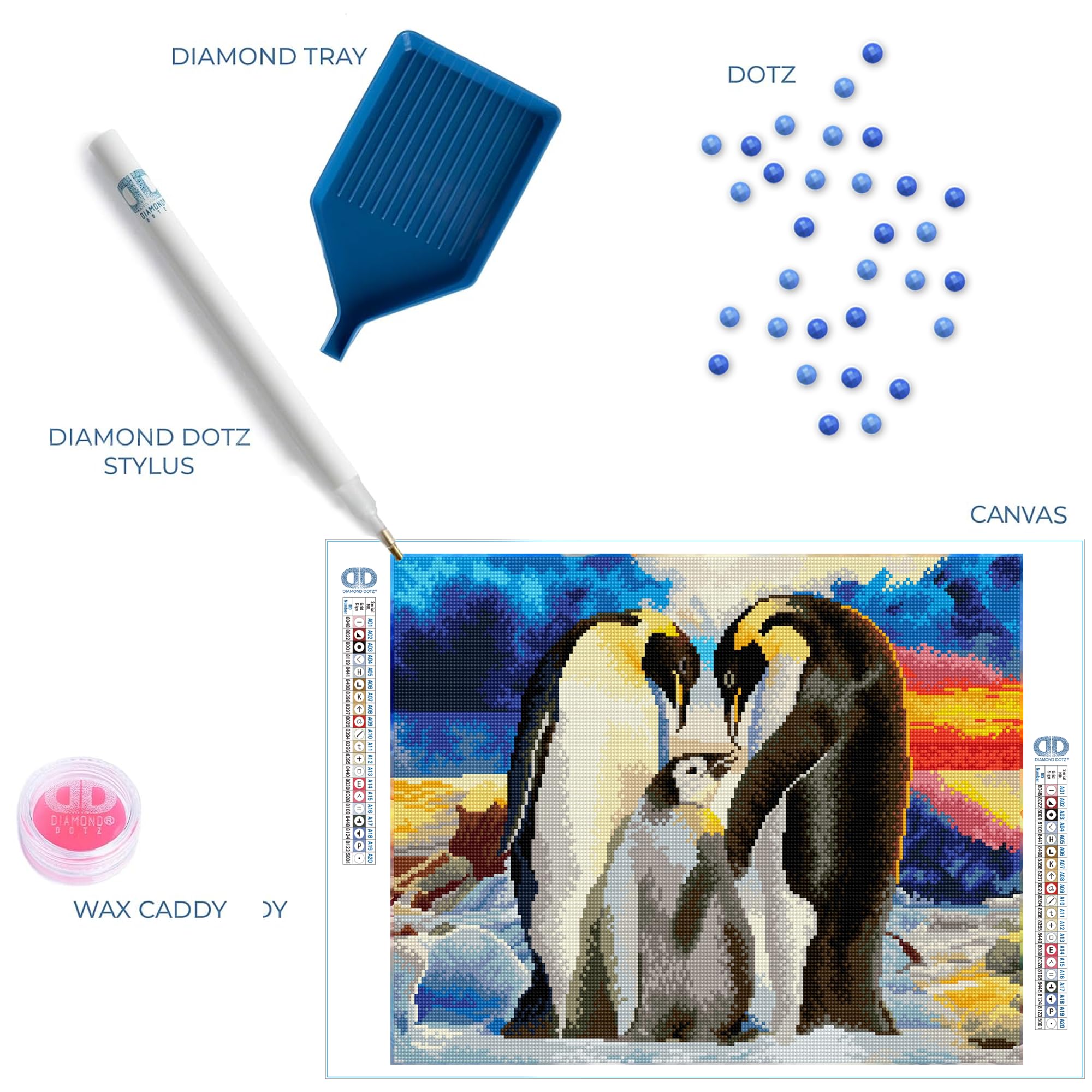 DIAMOND DOTZ 2592650 Original 5D Diamond Painting Set, Pinguin Familie, DIY Diamant-Malerei-Kit mit runden Glitzersteinen für Erwachsene und Kinder ab 12 Jahren, Intermediate