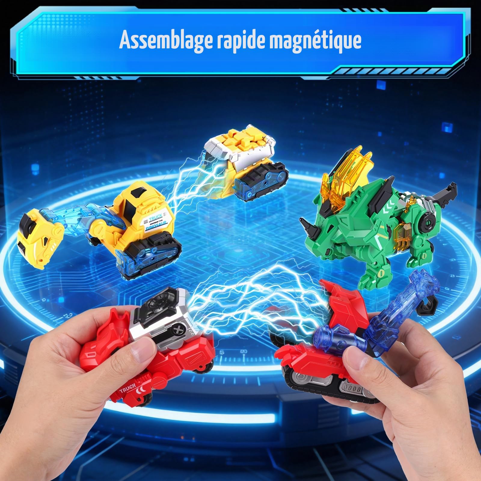 Dinosaure Jouet Transform Robot - 6 en 1 Magnétique Véhicules pour Enfants | 6 Voitures de Chantier Transform en 3 Dinosaures, STEM Educatif Enfant, Cadeau Anniversaire Noël Toys Garçons 3-8 Ans