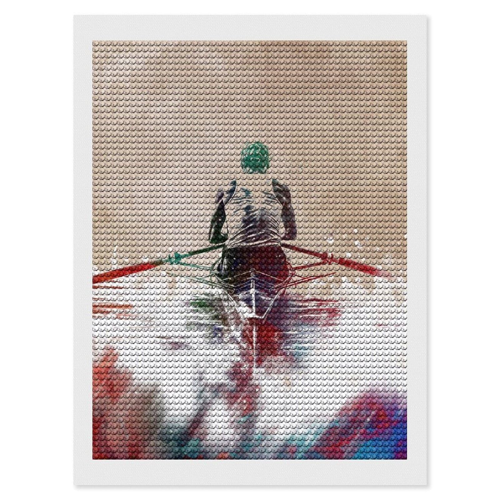 Junmoney Kayaking Sport Art Diamond Art Kit 12"x16", Neat Printed Canvas, Finish and Display, Relaxing DIY Hobby, Living Room Decor