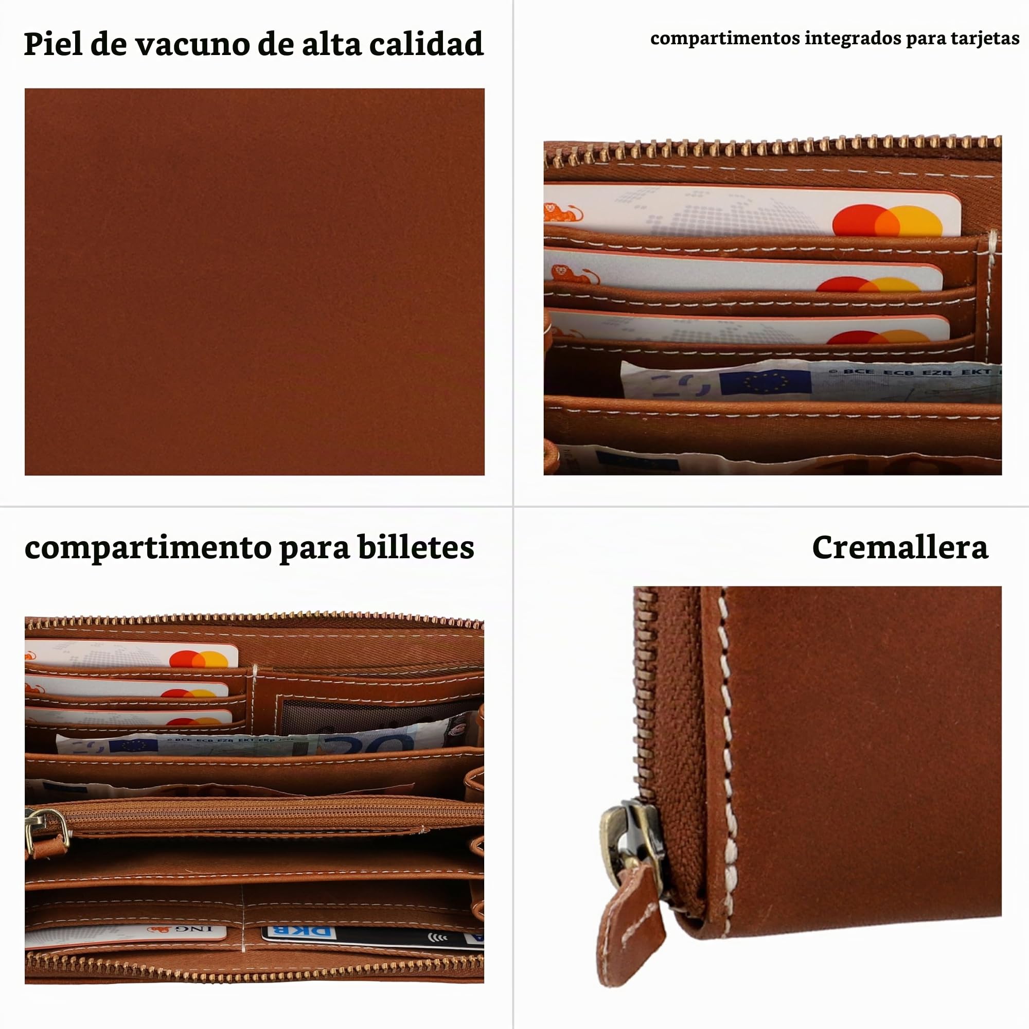 Gusti Cartera De Cuero para Mujer Cara – Monedero Largo Marrón con Protección RFID, Hecho A Mano, con Múltiples Compartimentos Y Monedero para Monedas, También Apto para Hombre