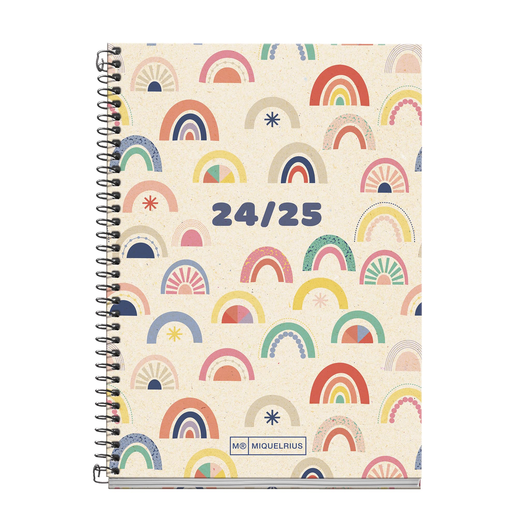 Miquelrius - Agenda Escolar 2024-2025, Septiembre 2024 a Junio 2025, Tamaño 117 x 174 mm, Semana Vista, Cubierta Reciclada, Catalán e Inglés, Agenda de Papel Reciclado, Diseño Eco Arcoíris