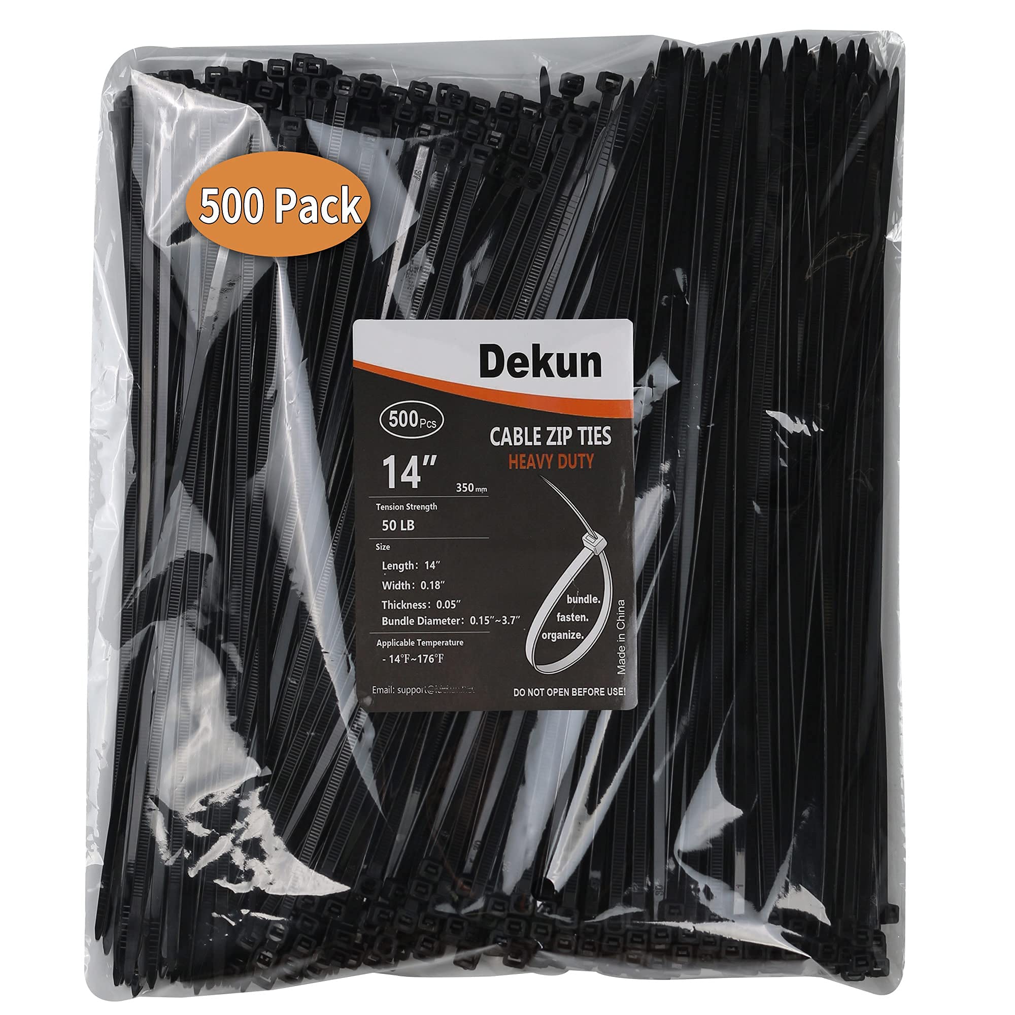 Dekun 14 Inch Zip Ties 500 Pcs, 14