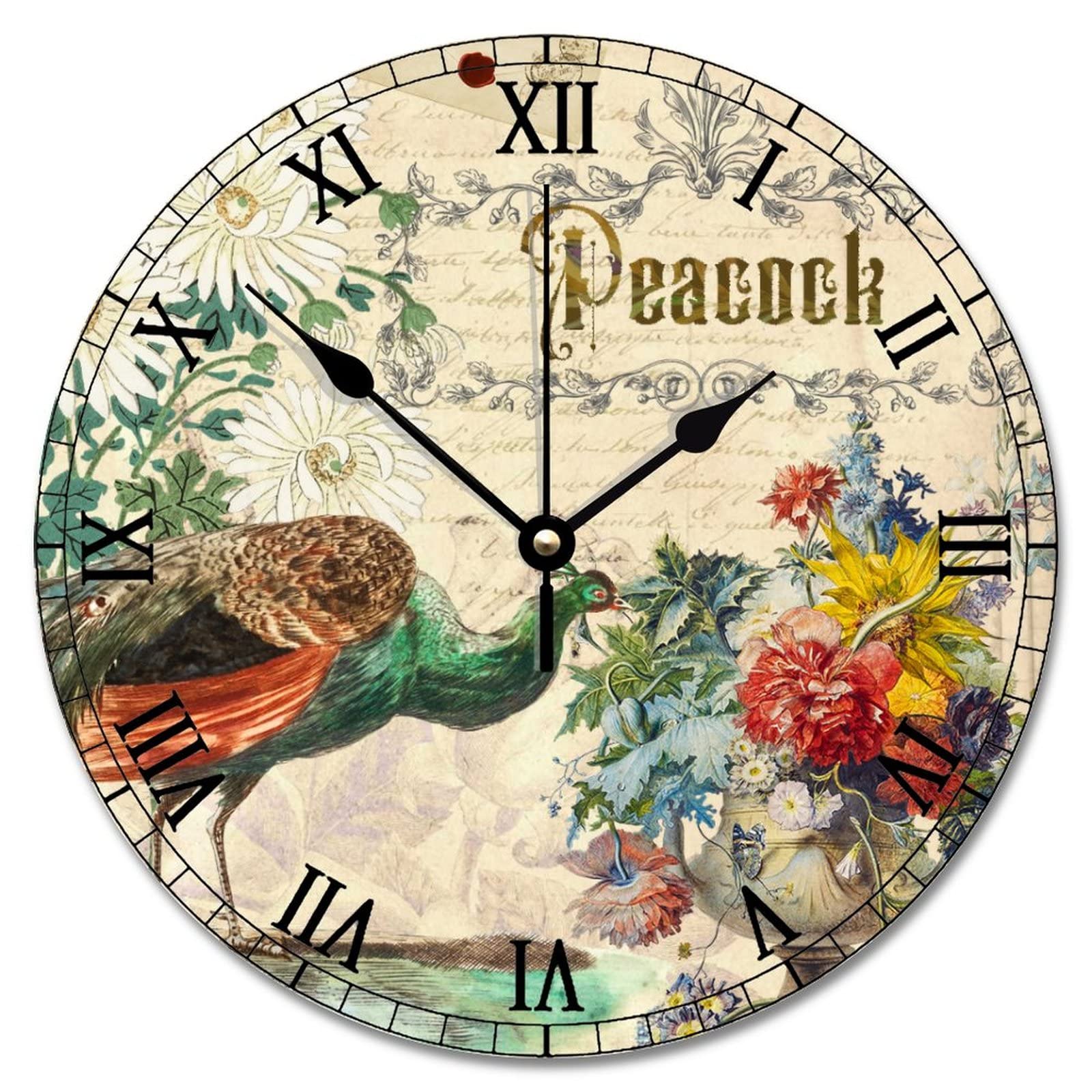 Horloge murale paon de 30,5 cm vintage pour habiller un mur vide