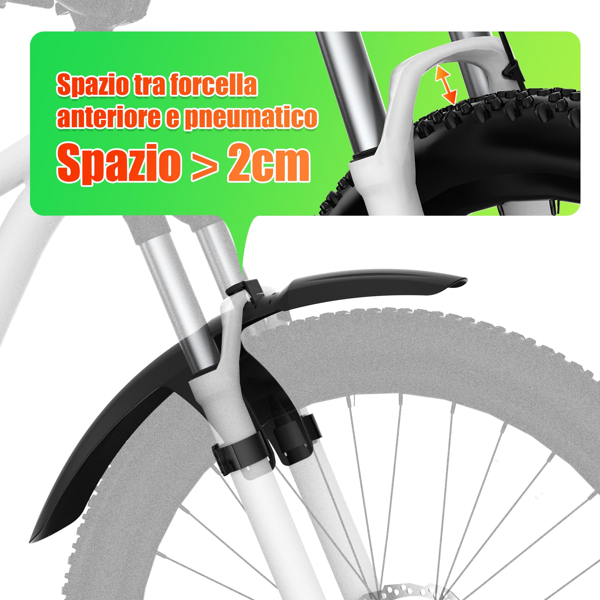 RBRL Set di parafanghi per bicicletta anteriore e posteriore – Parafanghi MTB compatibili con pneumatici da 27,5/29 pollici fino a 3,0" – robusto paraspruzzi contro fango, parafango, fango e acqua