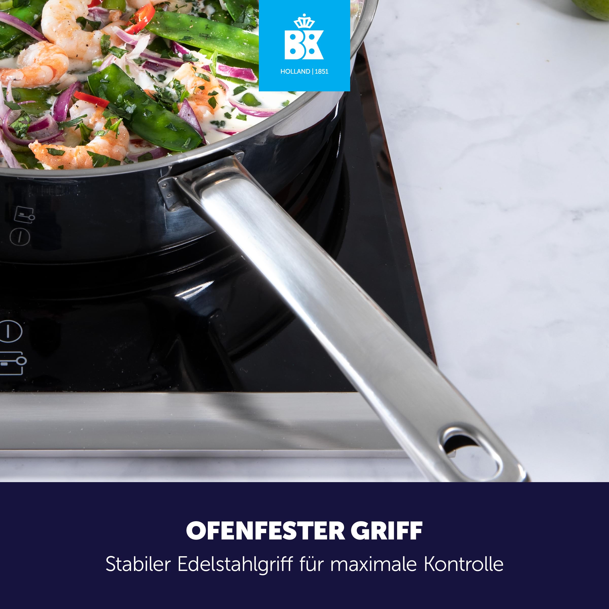 BK Bright 18/10 Edelstahl Schmorpfanne Ø 28 cm Mit Deckel,Hoher Rand, Professionelles Kochen, Unbeschichtet, 3-Ply,Kaltgriff,Induktion,Edelstahl Poliert,Backofenfest Bis 230°C,Spülmaschinenfest,Silber