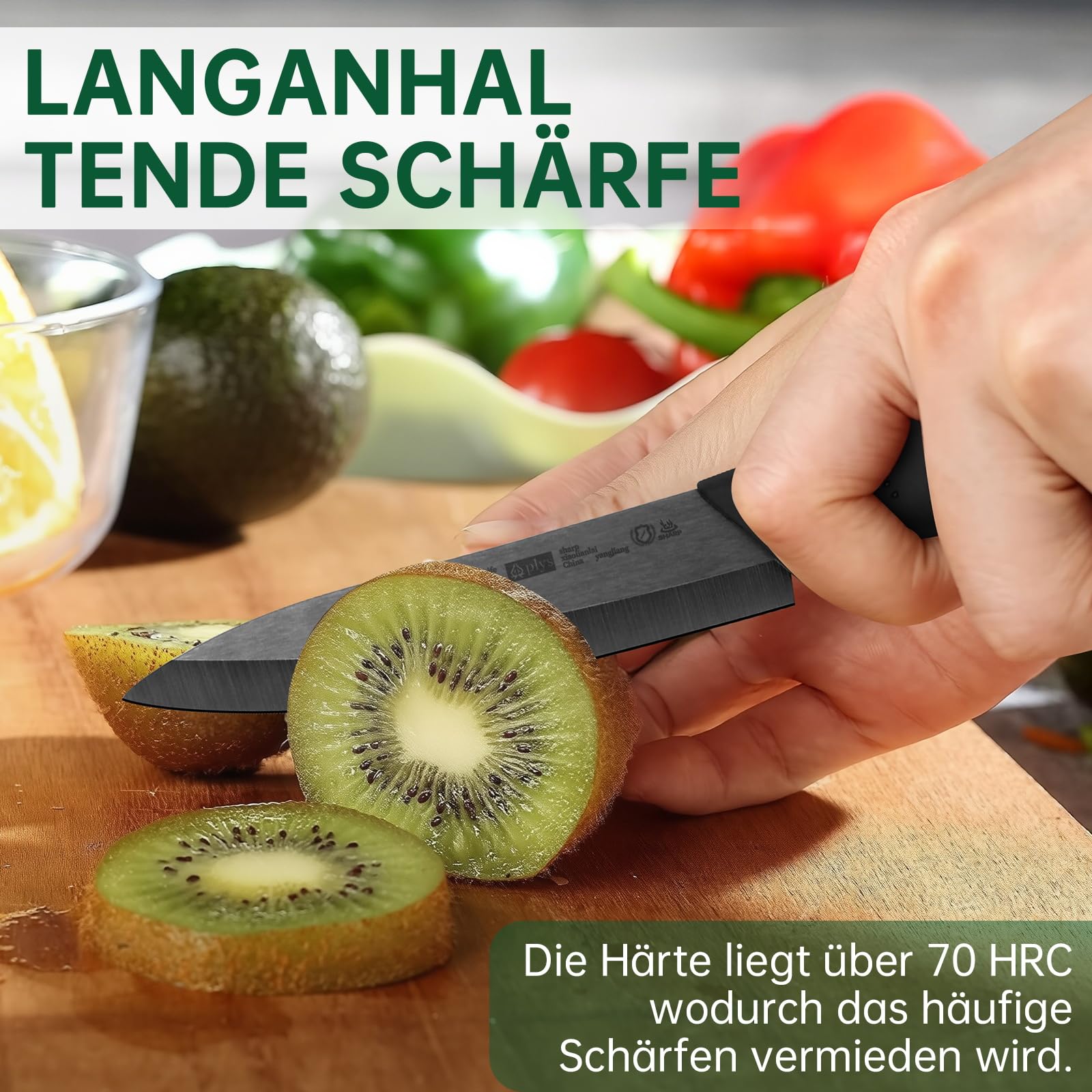 Keramikmesser Set Keramik Messer Küche: Scharf 2er Pack Messerset 15.5cm Kochemesser, 10.7cm Obstmesser Geschenk für Mama (Schwarze Klinge)