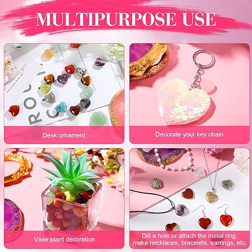 Miniatura 5 de Fumete 50 piedras de cristal naturales en forma de corazón, piedras de preocupación a granel, piedras preciosas curativas para mujer, mini piedras