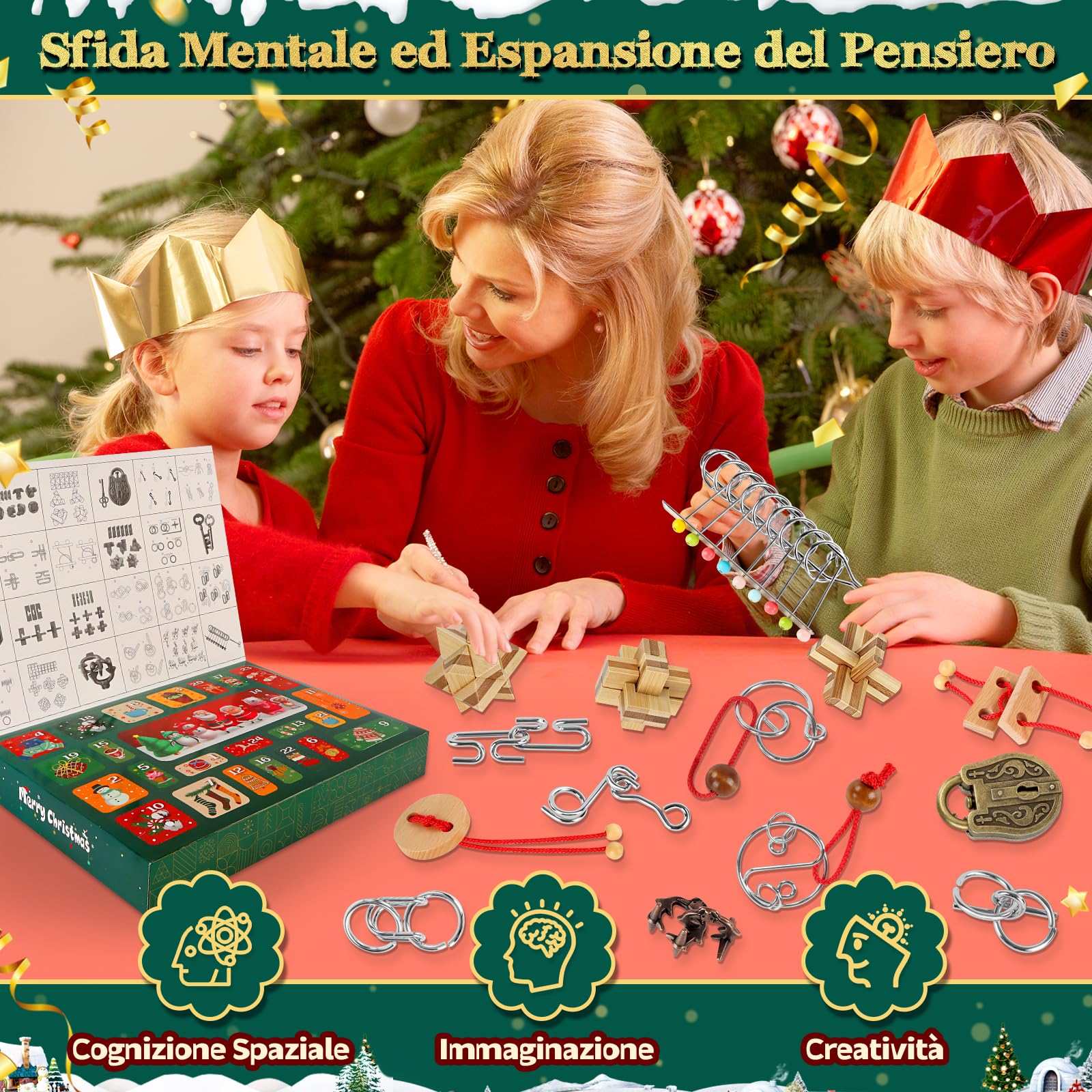 FORMIZON Calendario Avvento Rompicapo, Calendario dell'Avvento 2025 con Puzzle in Metallo e Legno 3D, Calendario Avvento Giochi, Giochi di Abilità Regali di Natale per Ragazzi Ragazze Adolescenti