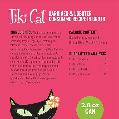 Miniatura 6 de Tiki Cat Grill Pâté, Sardines & Lobster Consommé, High-Protein and 100% Non-GMO Ingredients, Wet Finely Minced Cat Food for All Life Stages, 2.8 oz.