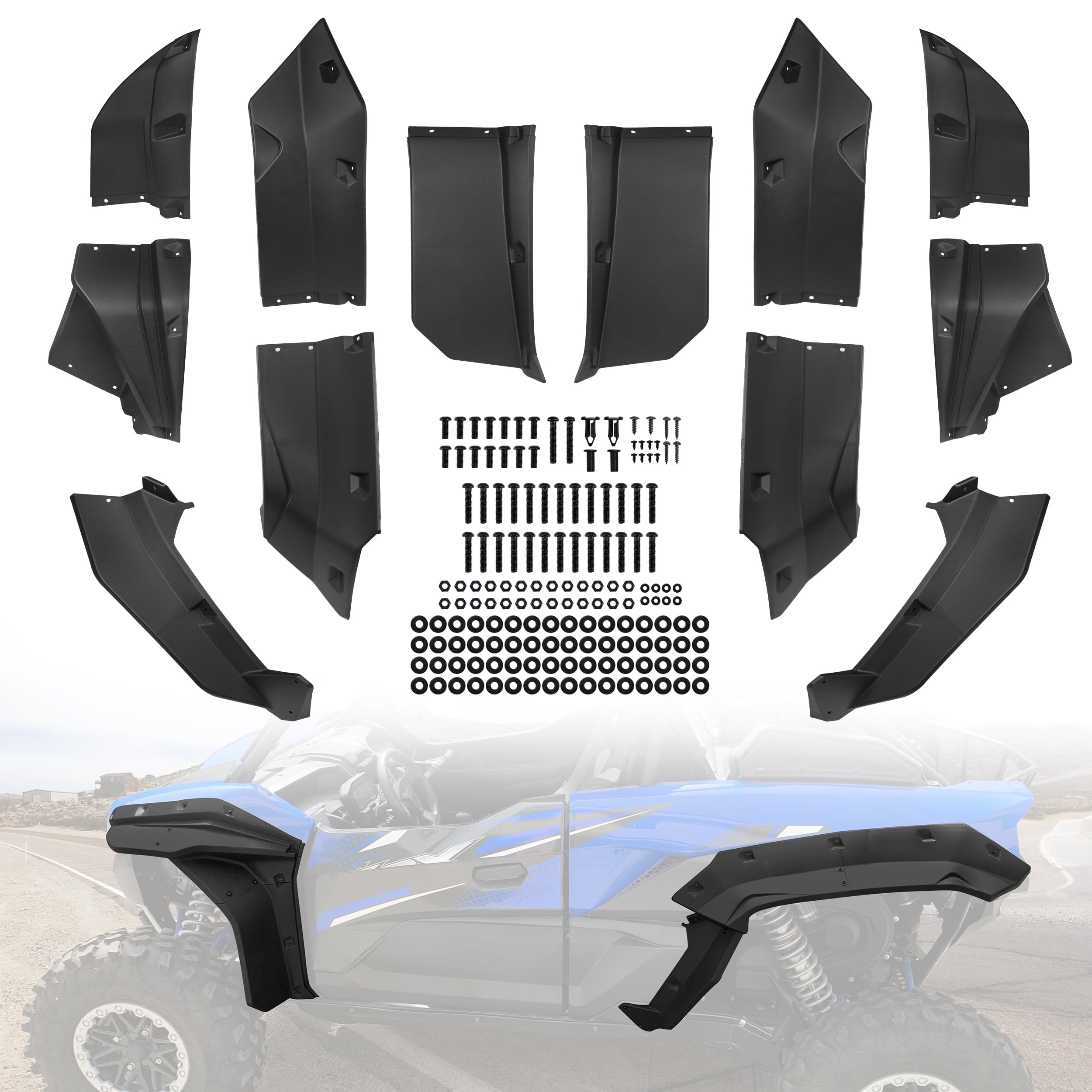CUSAUTV Wider XXL Front & Rear Fender Flares Kit Compatible with Kawasaki Teryx KRX 1000 2020-2023 Accessories Update Extended Mud Flaps Extension Mud Guards Replace 99994-1324(8PCS,Left & Right)