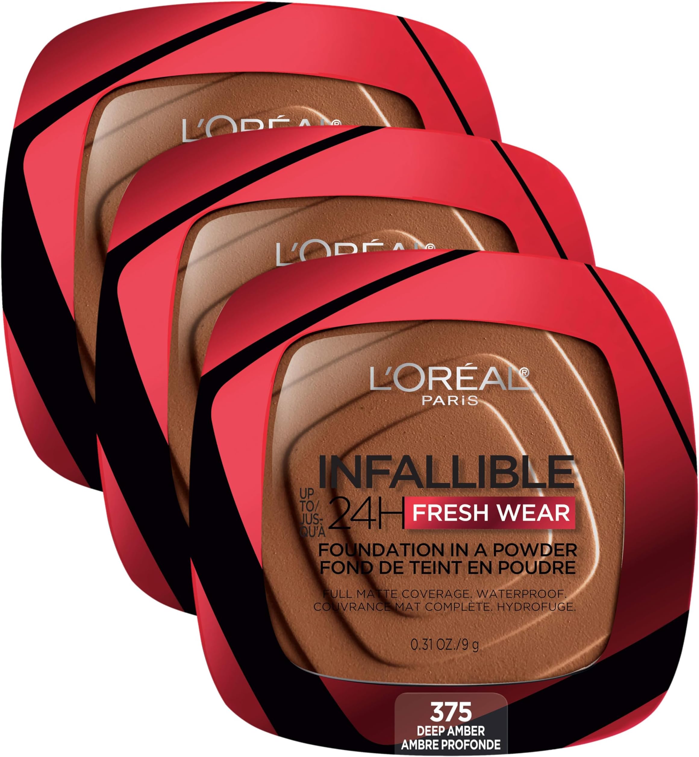 L'Oréal Paris Infallible Powder Foundation | 24 Hour Fresh Wear | Waterproof | Deep Amber | Pack of 3